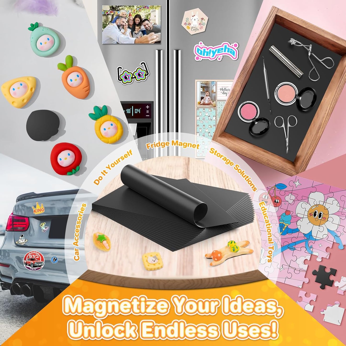 FINDMAG Magnetic Tape, 20PCS Magnetic Sheets, Flexible Magnet Sheet with Adhesive Backing, Magnet Stickers for Crafts, Board, Photos, 4x6 Inch