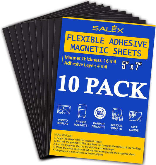 Magnetic Sheets with Adhesive Backing for Crafts, DIY 10 Pack. Strong Craft Magnets 5" x 7" to Make Flexible Magnet Self Sticky Tapes, Strips, Squares, Sheet for School Classroom Board, Fridge, Photos