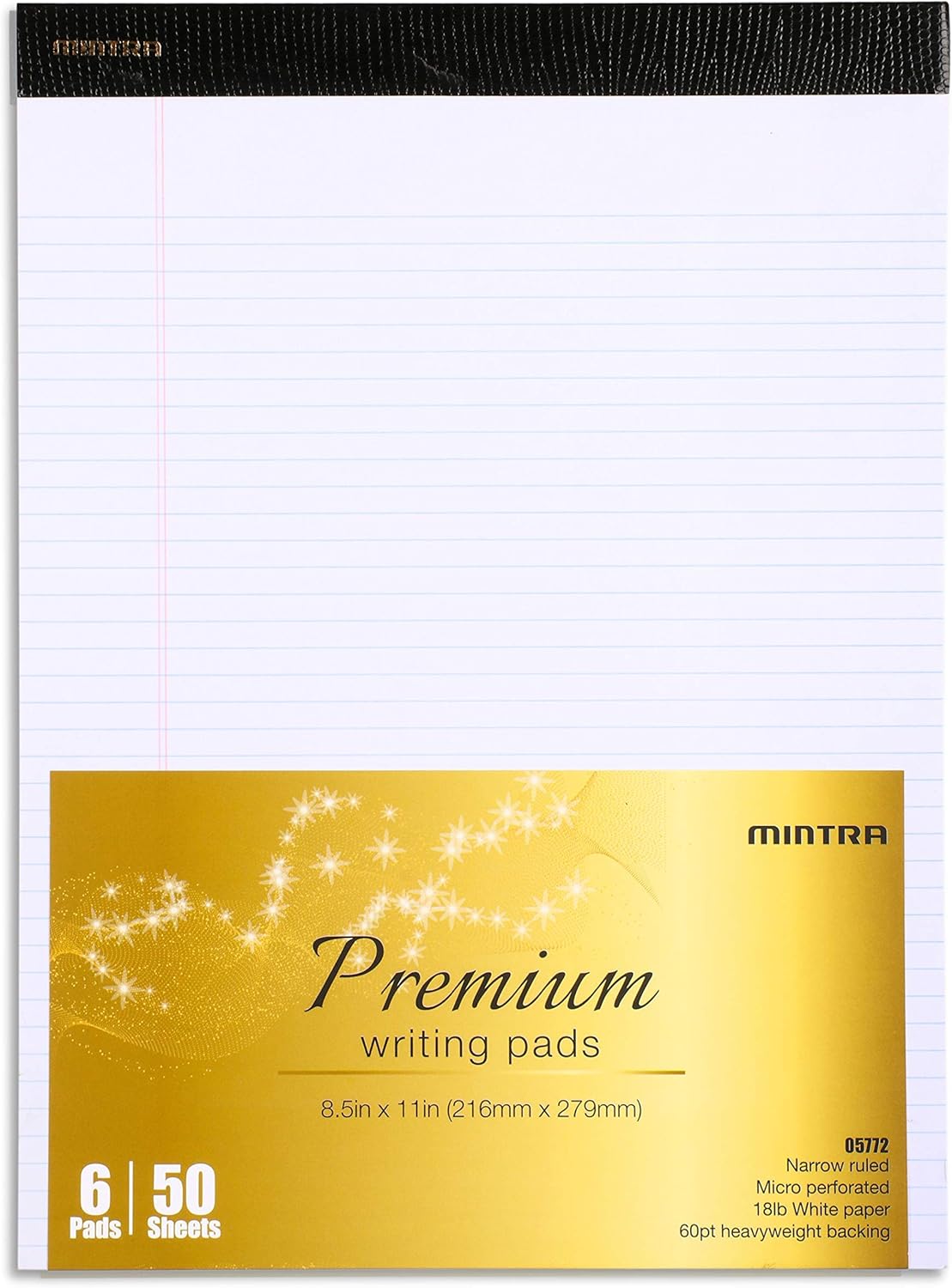 Mintra Office Legal Pads - ((PREMIUM WHITE 6pk, 8.5in x 11in, NARROW RULED))