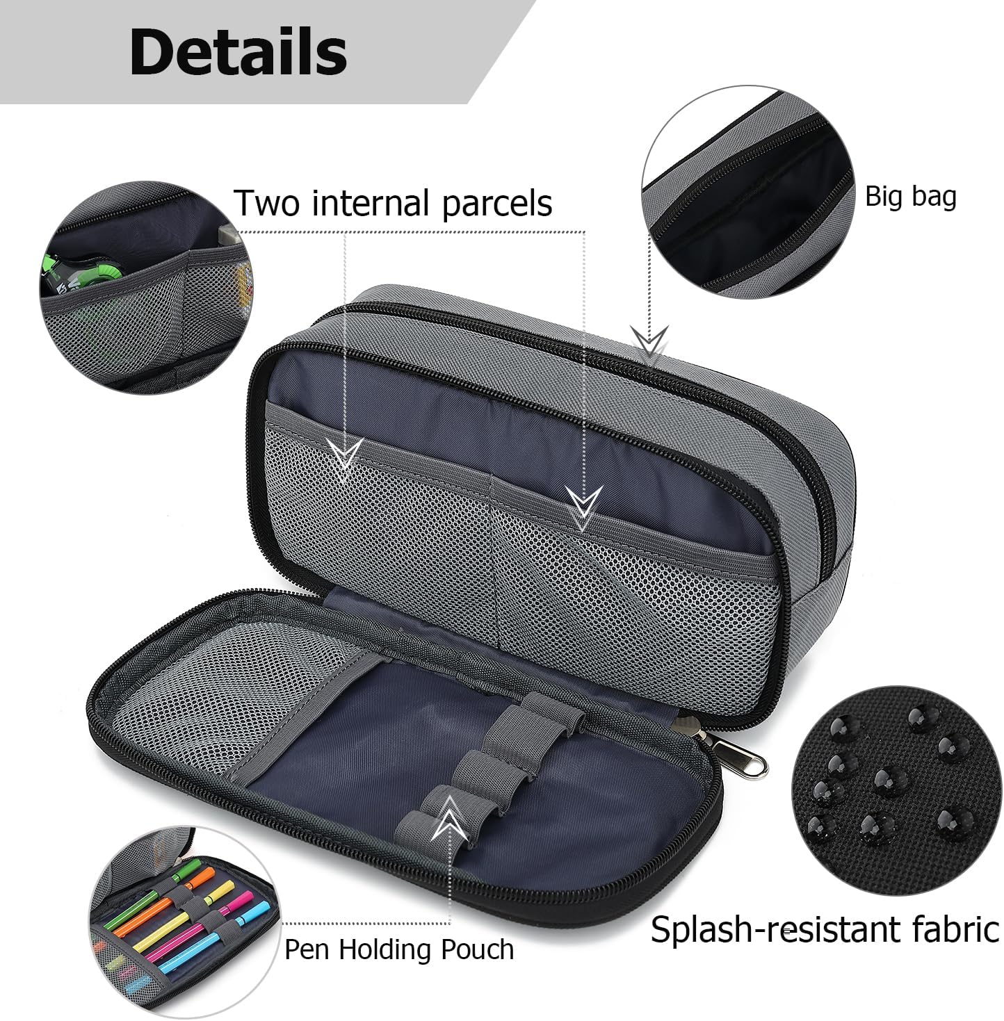 Large Capacity Pencil Case Multi-Slot Pencil Pouch Durable Pencil Box Portable Office Pen Bag with Zipper