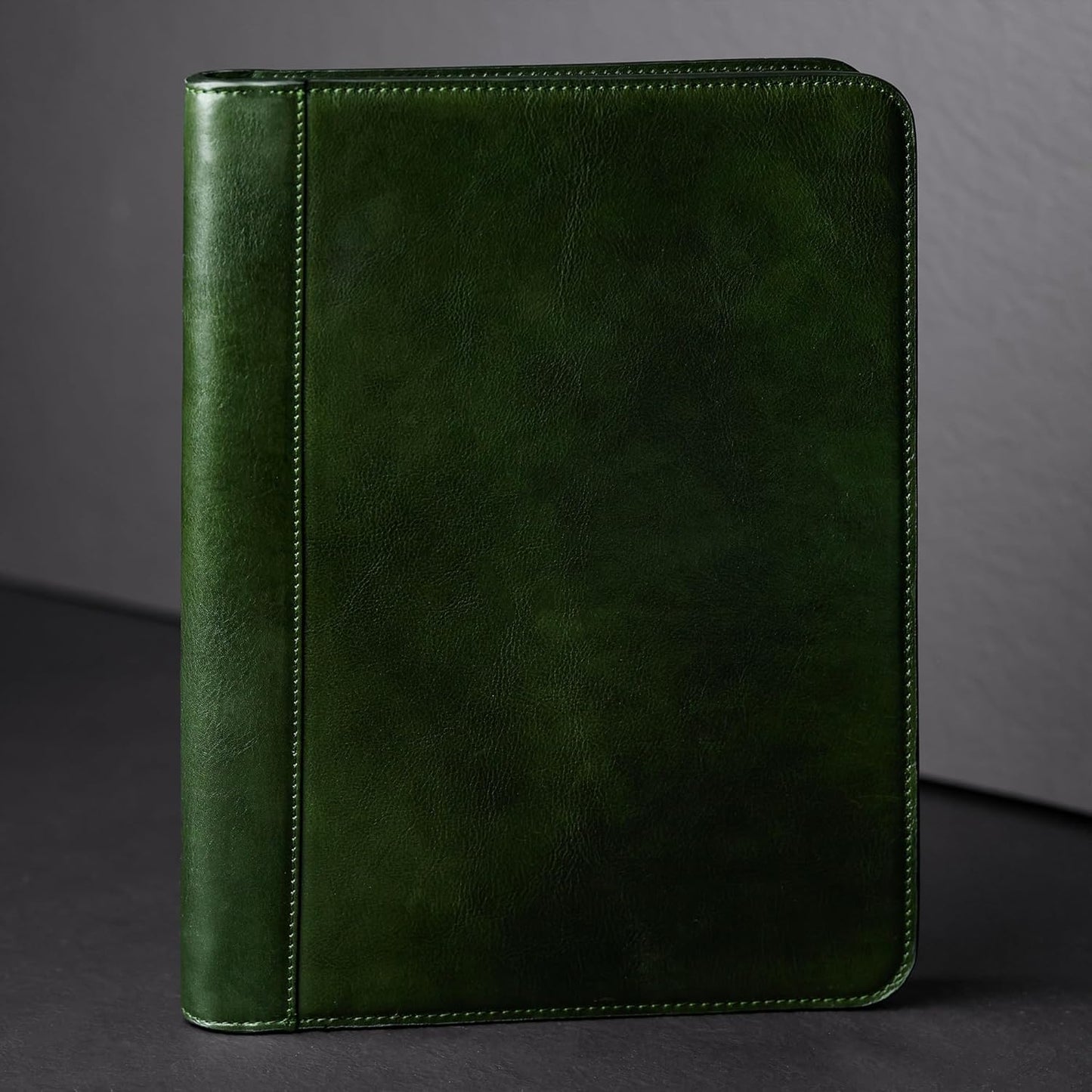 Time Resistance Leather Portfolio - A4 Document Folder - Italian Handcrafted Padfolio Organizer (Green) - Gift Box Included