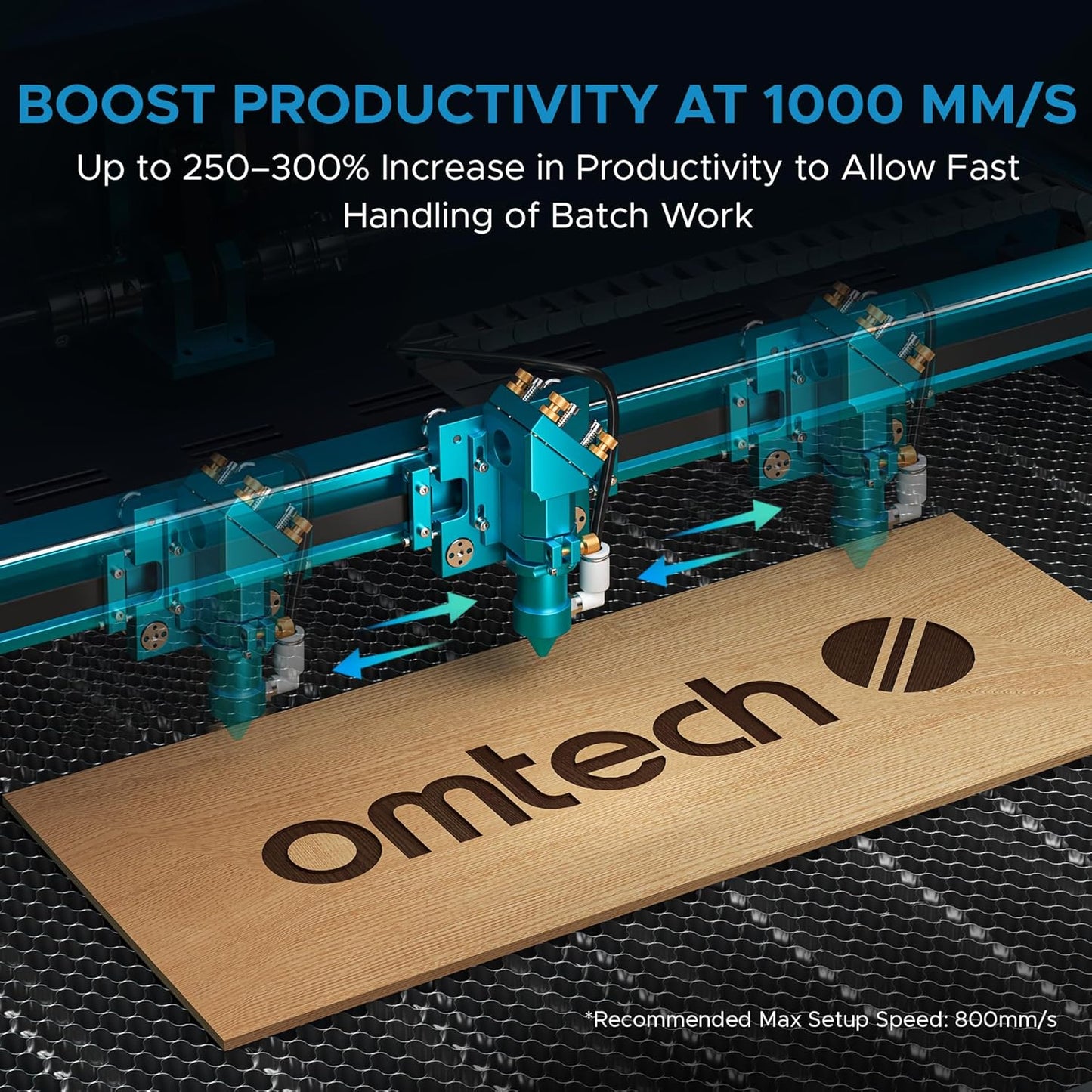 OMTech Pronto 130W CO2 Laser Engraver & Cutter – 51"x35" Workspace, 1,000mm/s Speed, Autofocus, 2-Way Pass, Air Assist, for Wood, Acrylic & More