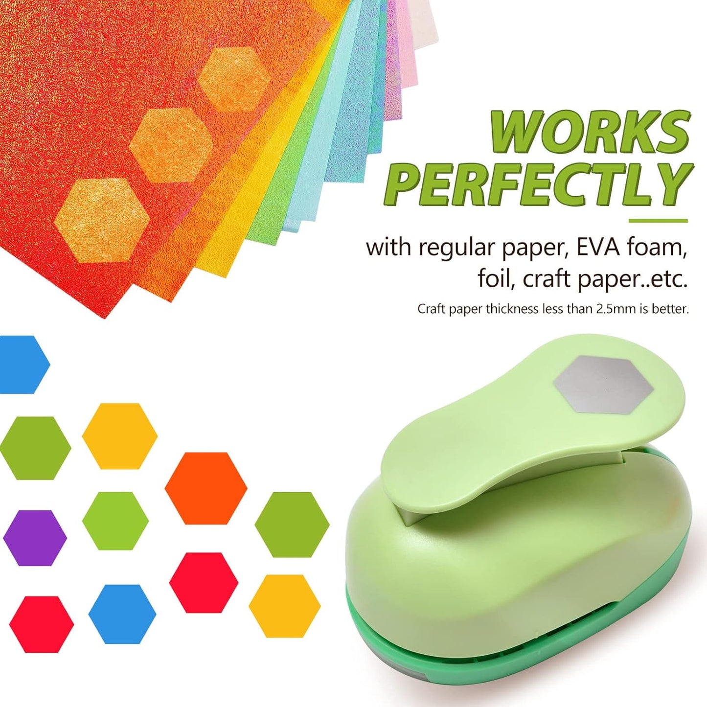 UCEC 2.75 Inch Hexagon Paper Punch for Scrapbooking and Card Making – Heavy Duty Craft Punch for 80 lb Cardstock – Large Geometric Punch with Ergonomic Handle and Safety Lock