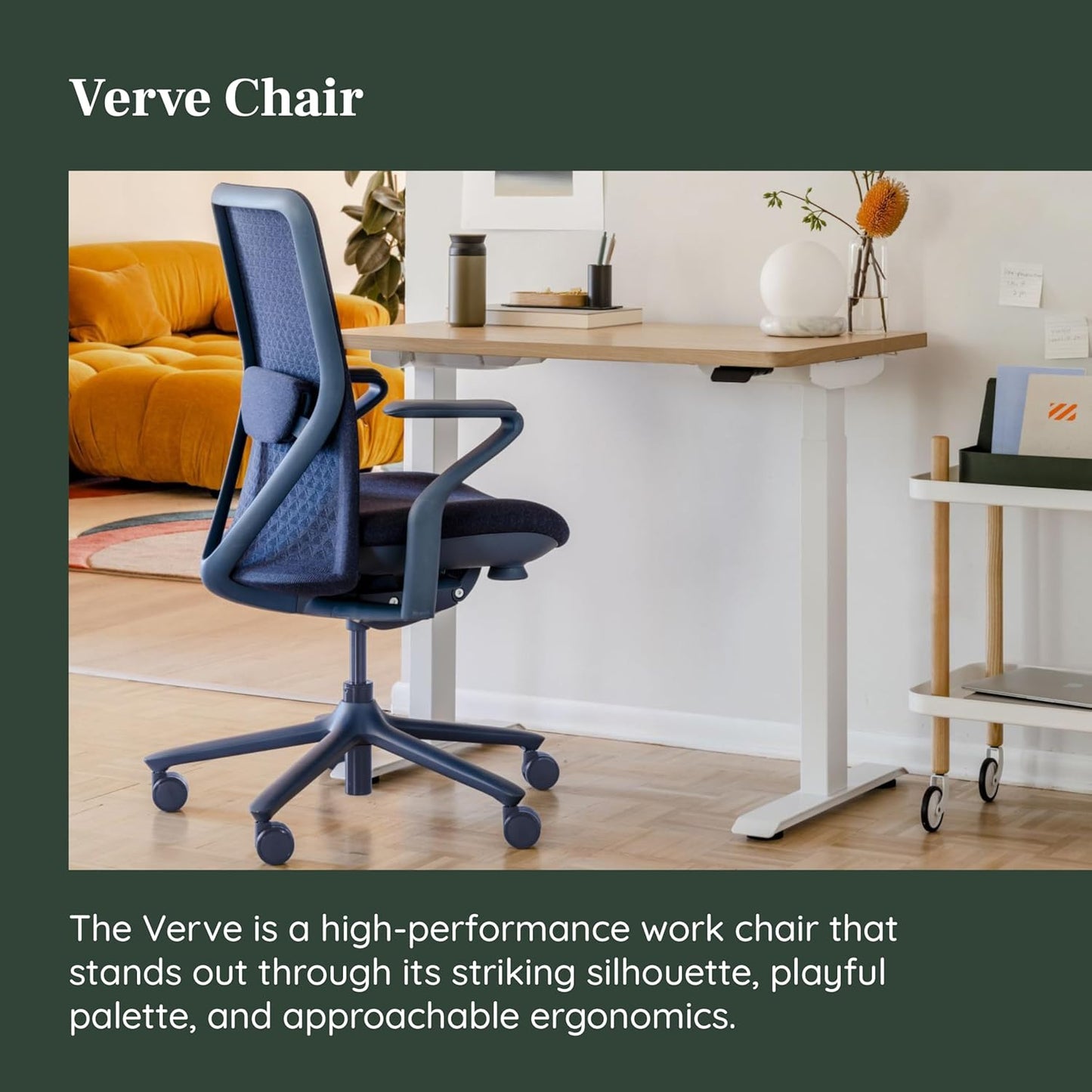Branch Verve Chair - High Performance Executive Office Chair with Contoured Seat Back and Adjustable Lumbar Rest - High Density Foam Cushion with Aluminum Base - Up to 275 lbs - Cobalt