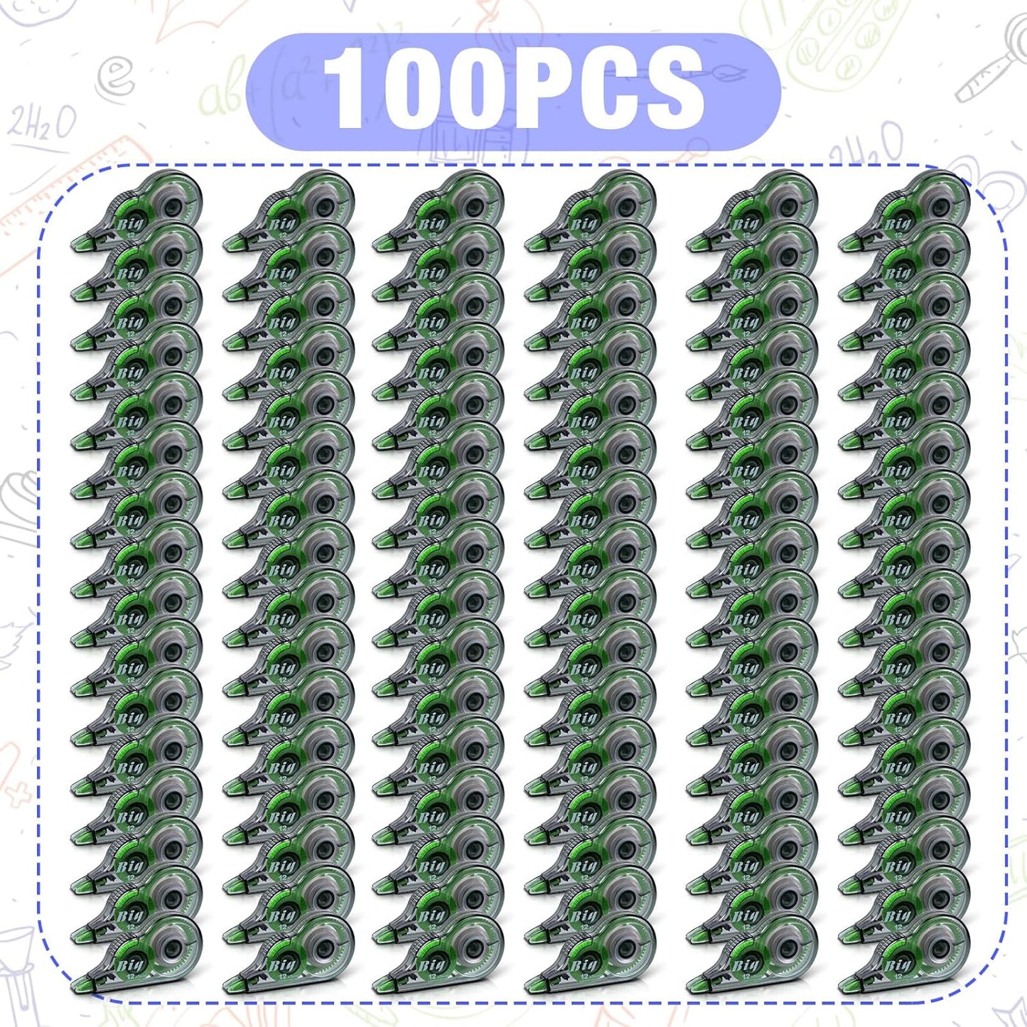 Yexiya 100 Pcs Correction Tapes Original Correction Wide Eraser Applicator Easy to Use Applicator Translucent Tapes Shows for Office Note Journal Scrapbooking, 0.2 Inch x 39.4 Feet