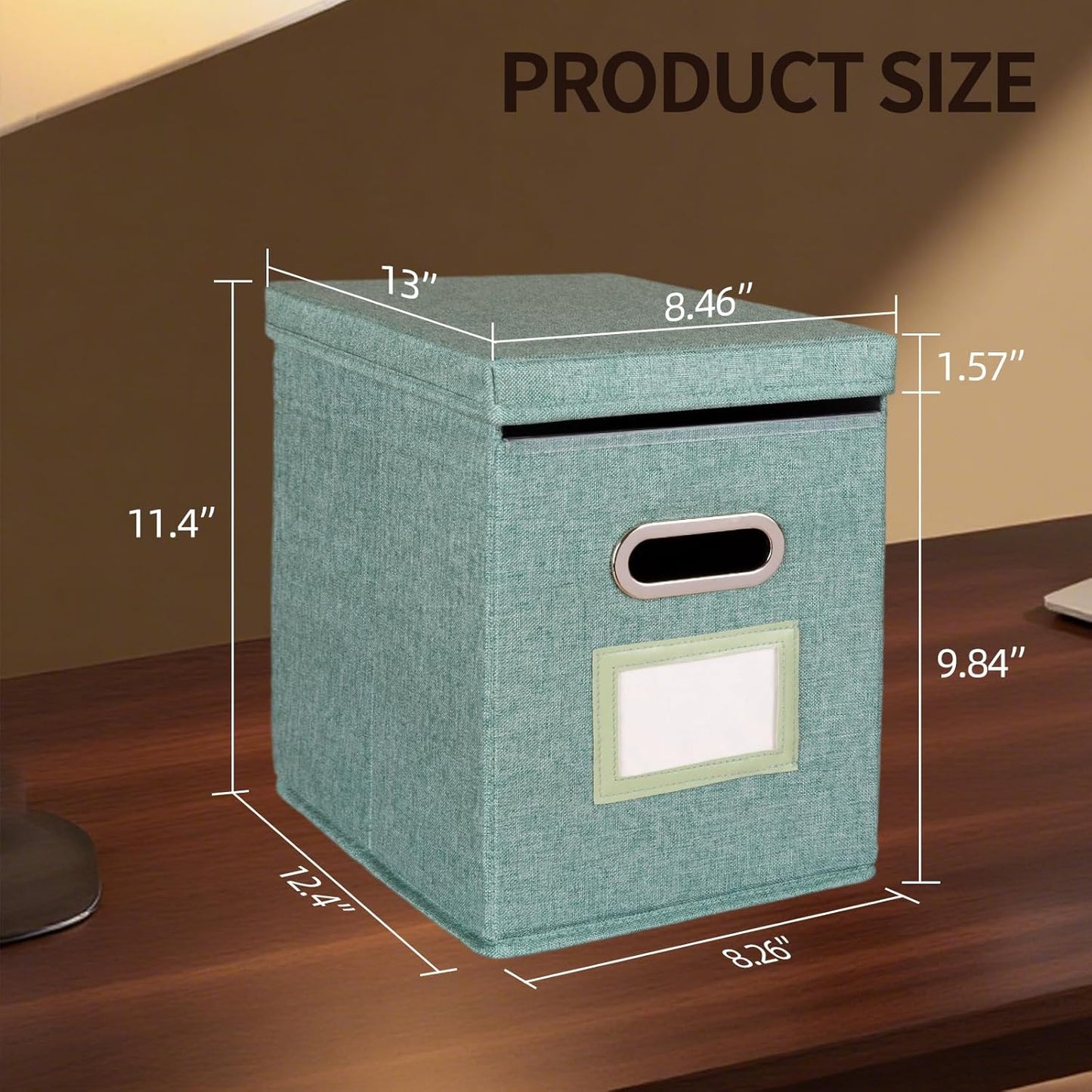 4 Pack Hanging File Folders Organizer with Lid, Letter Size Fabric File Storage Box Collapsible, Portable Office Document Holder with Metal Handle, Smooth PVC Rails, Green