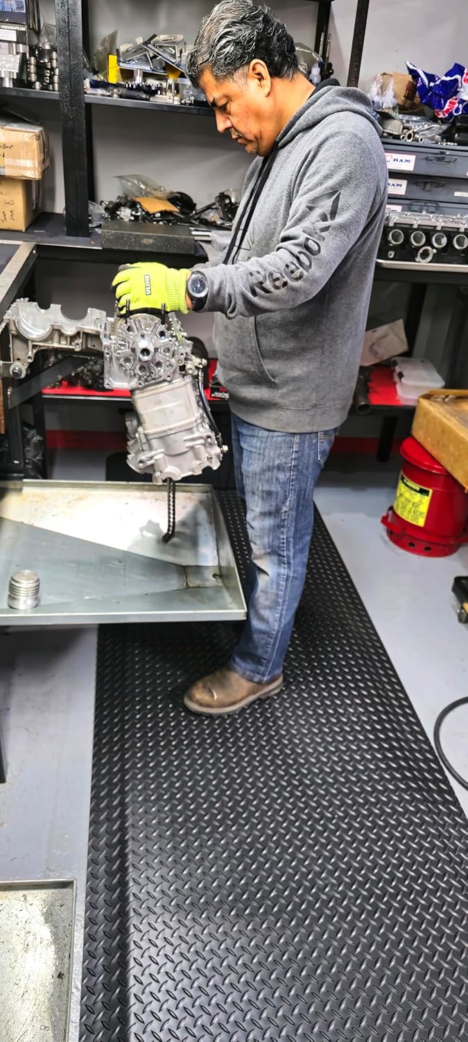 Rhino Mats, American Classic Diamond Anti-Fatigue Mats, Industrial Ergonomic Comfort Standing Mat for Work, Home, Garage, Office, Kitchen or Anywhere (Black 1" Thick, 3 FT. x 25 FT.)