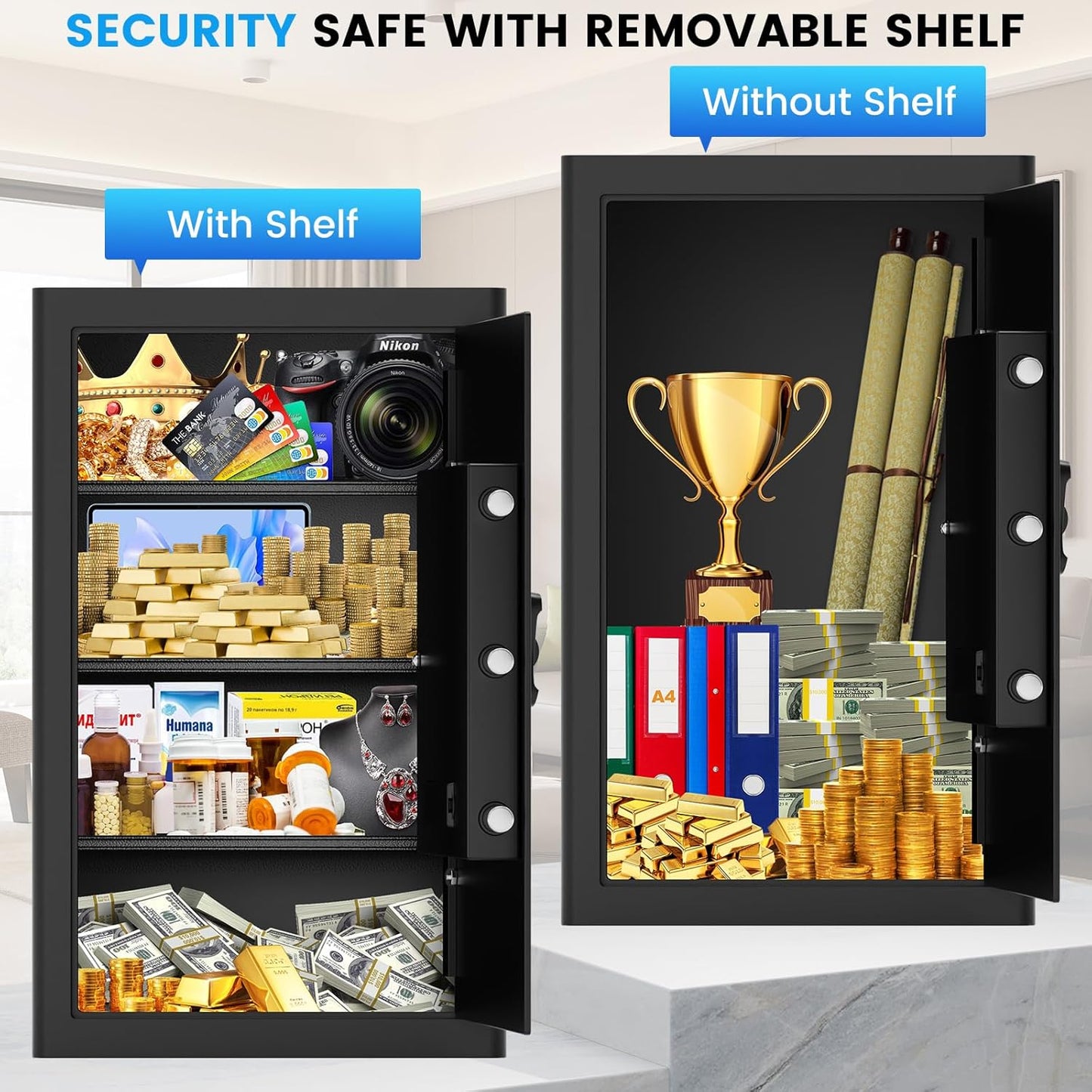 5.0 Cubic Large Home Safe Fireproof Waterproof, Digital Security Fireproof Safe Box with Combination Lock, Alarm Systerm and Removable Shelf, Fire Safes for Home Document Money Valuables