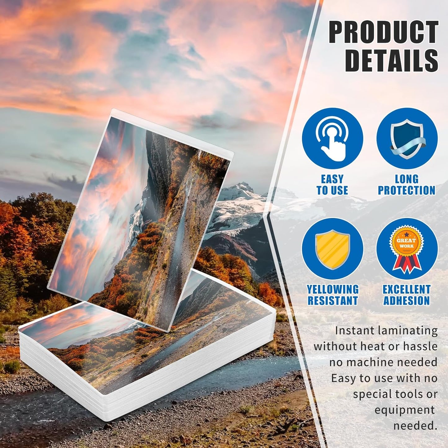 100 Sheets 3x5inch Self Seal Laminating Pouches Self Adhesive Laminating Sheet No Laminating Machine Needed for Photos Index Cards