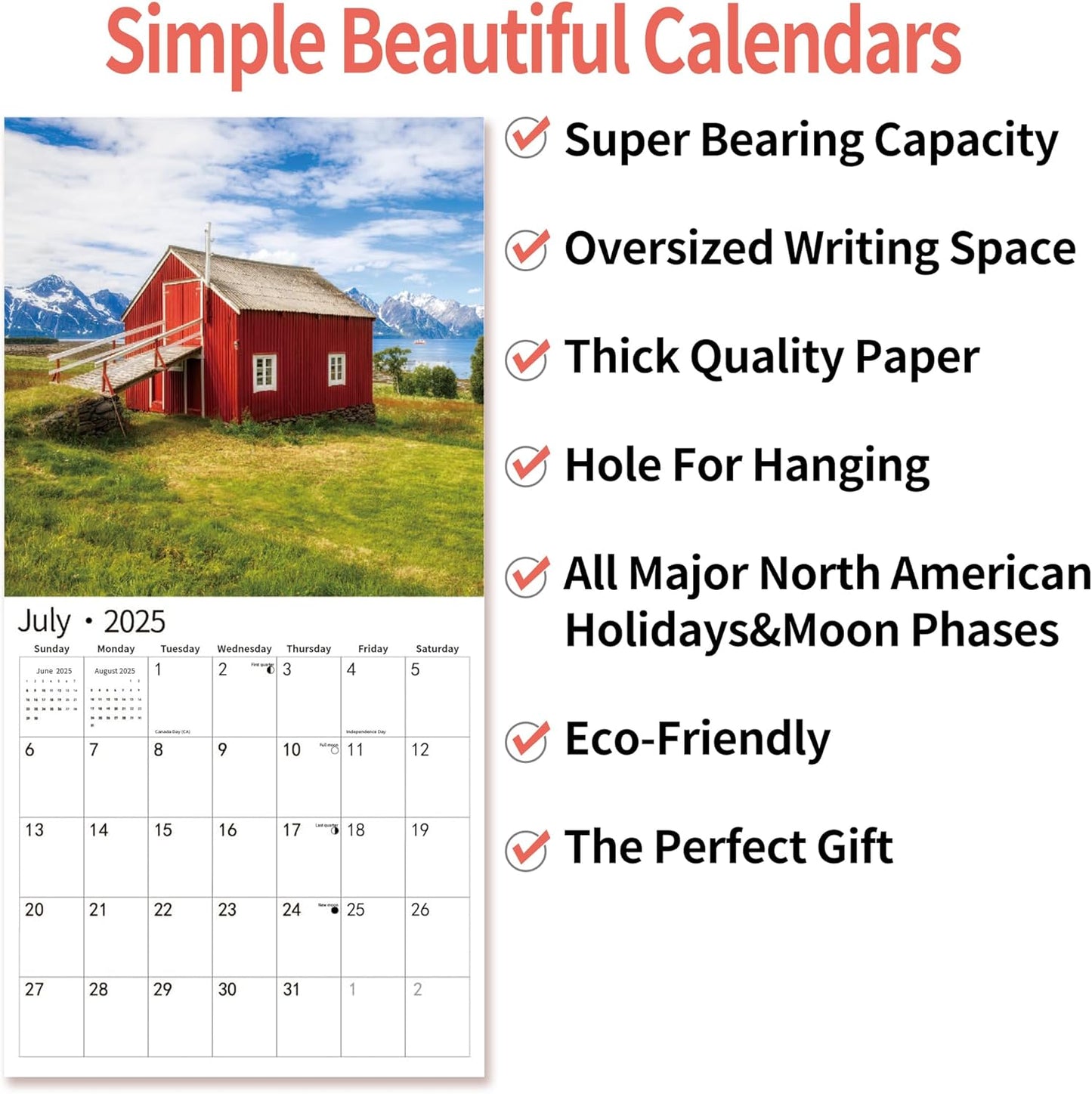 2025 Wall Calendar,Calendar 2025, January 2025 - December 2025, Wall Calendar Barns, 12" x 24" Opened,Full Page Months Thick & Sturdy Paper for Calendar Organizing & Planning
