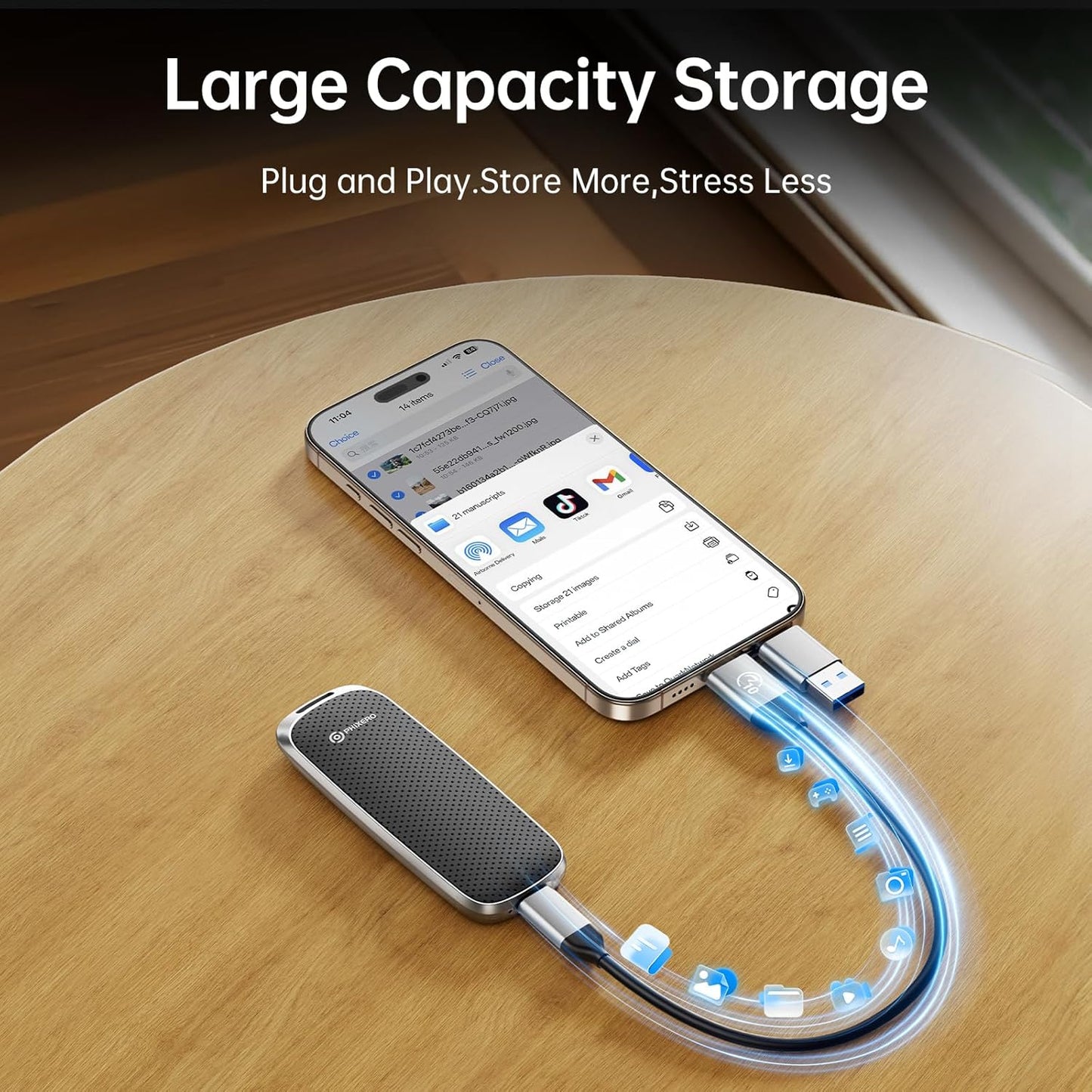 PHIXERO P10PRO External NVMe SSD 2TB, Up to 1050MB/s, USB 3.2 Gen2, Includes 2-in-1 USB C Cable, Portable Hard Drive for iPhone 15+/Android/Windows/Mac, Black