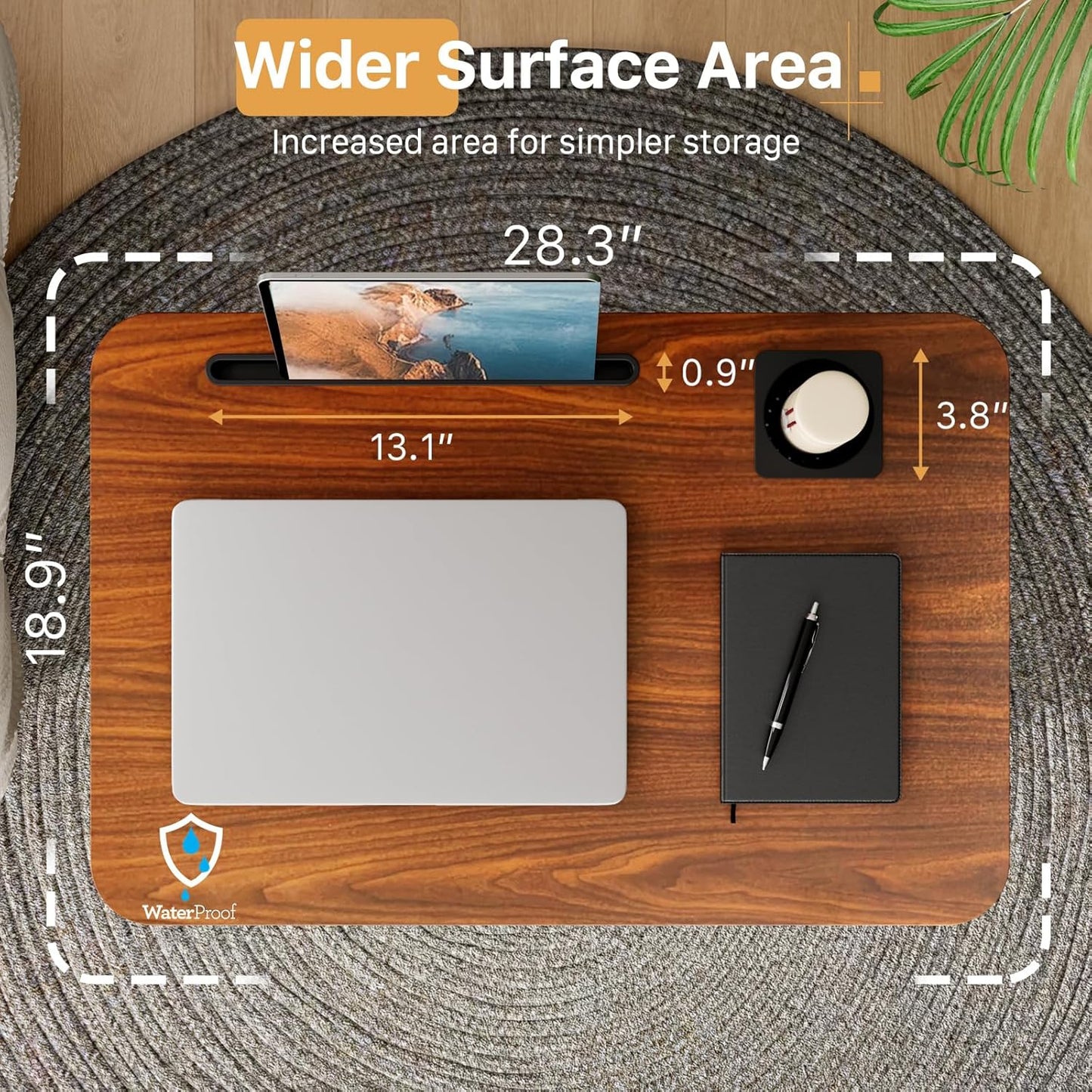 Mobile Standing Desk, Rolling Laptop Cart Adjustable Height with Cup Holder, 28 inch Portable Table with 4 Lockable Wheels, Walnut Computer Workstation with Hook and Slots for Home Office
