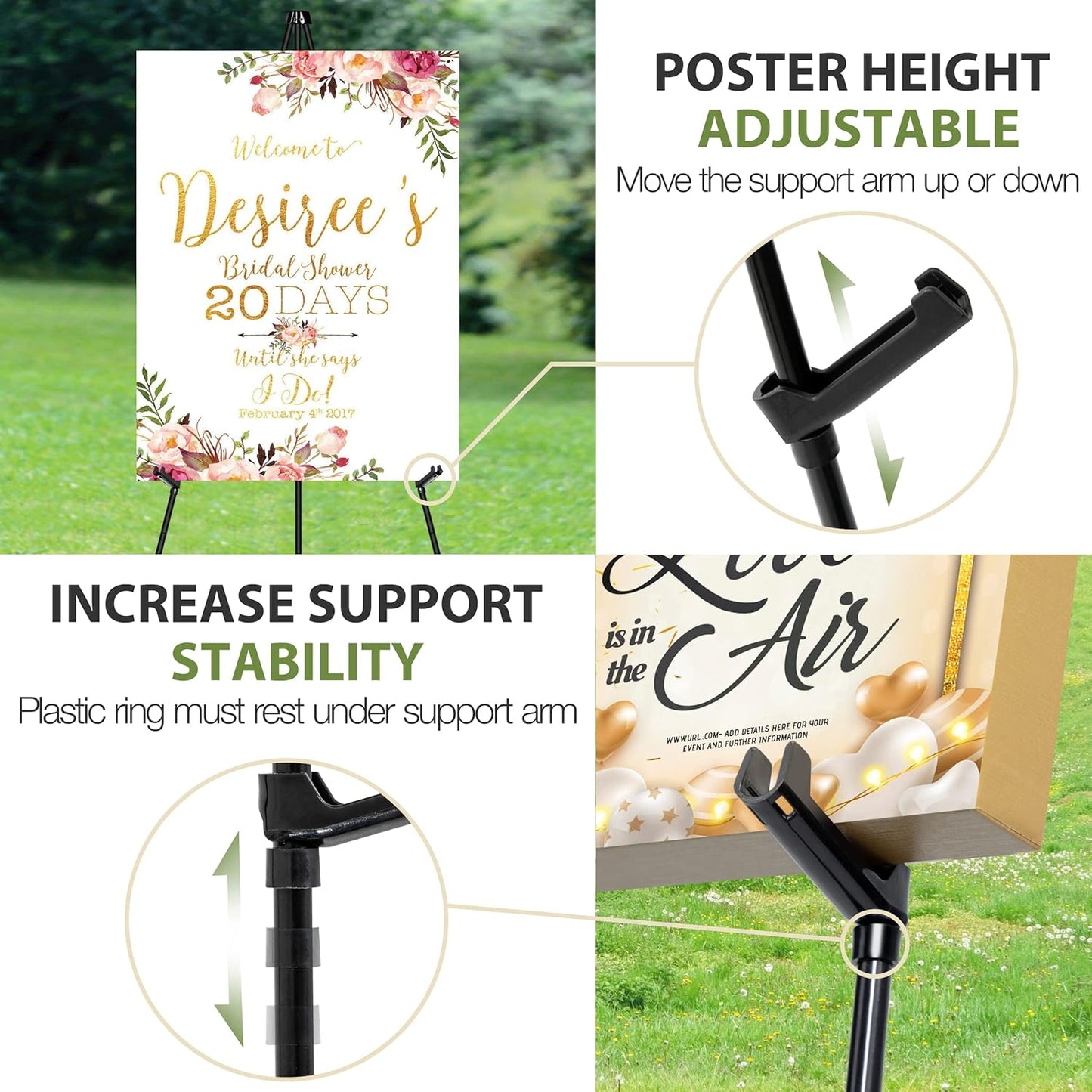 63" Display Easel Stand - 3Packs Art Easels for Wedding Sign Poster Stand Folding Floor Adjustable Metal Black Easel Instant Tripod Easel for Painting Wedding Welcome Sign Stand