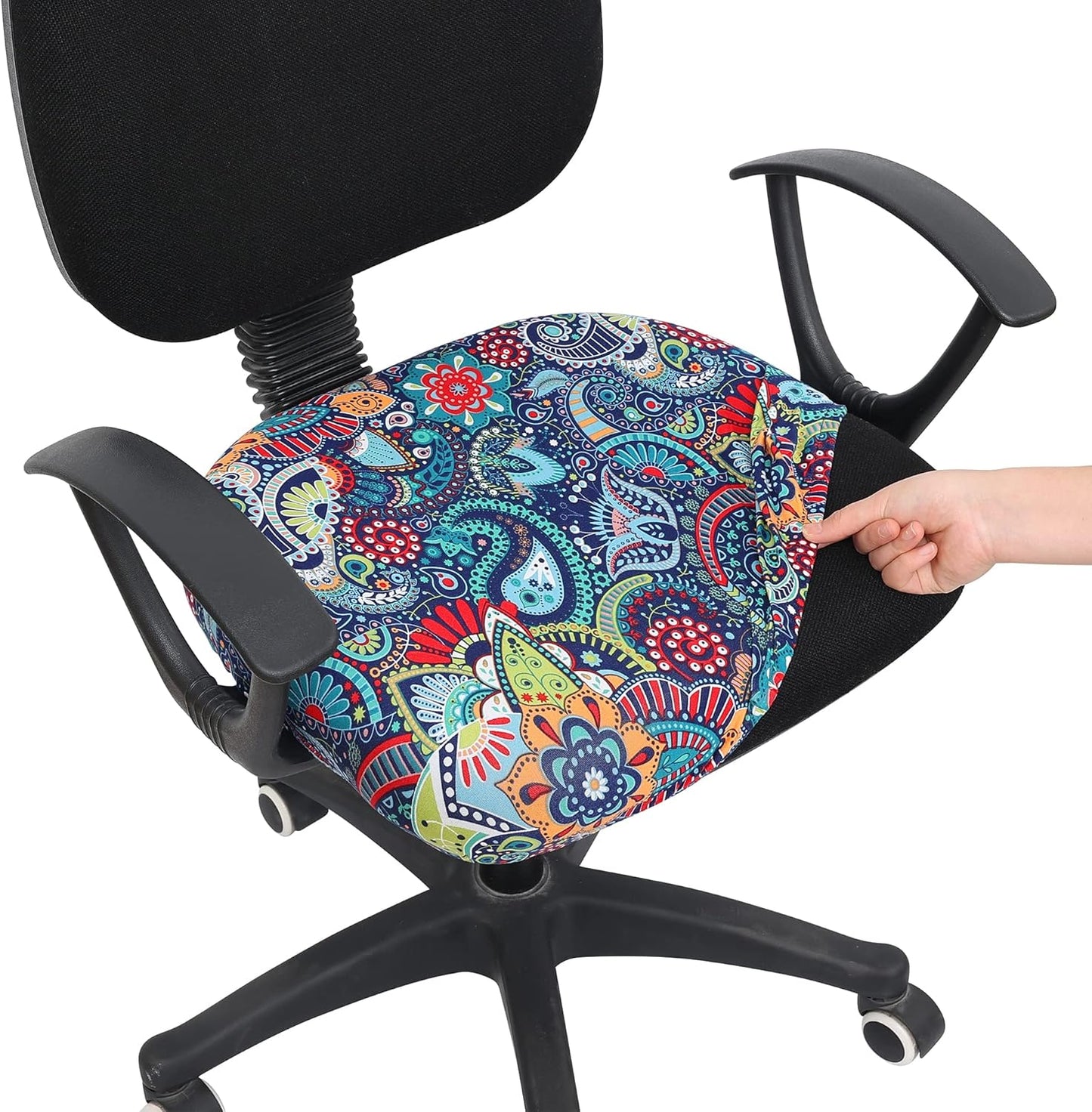 Smiry Printed Office Computer Chair Seat Covers, Stretch Fit Universal Desk Rotating Chair Cover Washable Removable Seat Cushion Protectors - Blue Green