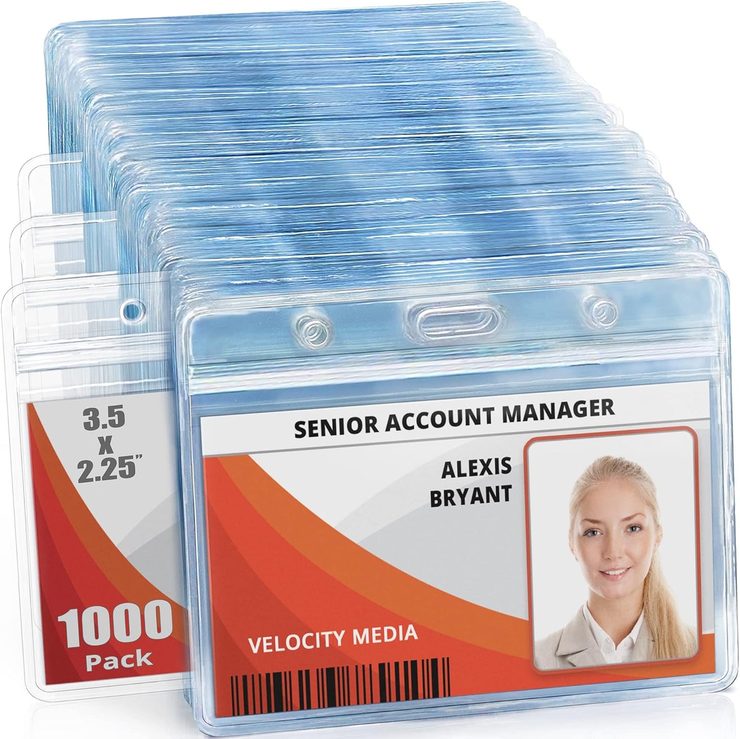 Mifflin-USA Horizontal ID Name Badge Holder (Clear, 3.5x2.25 Inches, 1000 Pack), Waterproof and Resealable Plastic Card Holders