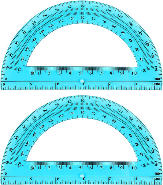 Zonon 2 Pcs 6 Inch Plastic Protractor Math Protractors 180 Degrees Angle Measurement, Translucent for Geometry Classroom Kid Student School Office Supplies(Blue)