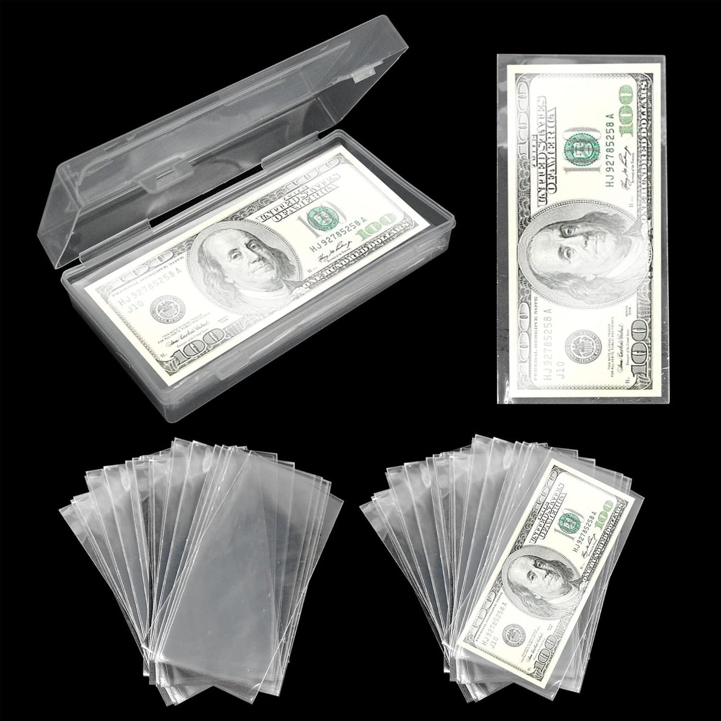 5 Pack Currency Sleeves Storage Case with 500 Pieces Dollar Bill Holder, Clear Plastic Paper Money Sleeve for Bills, Paper Currency Bill Sleeves Protector Dollar Bill Holders for Collectors