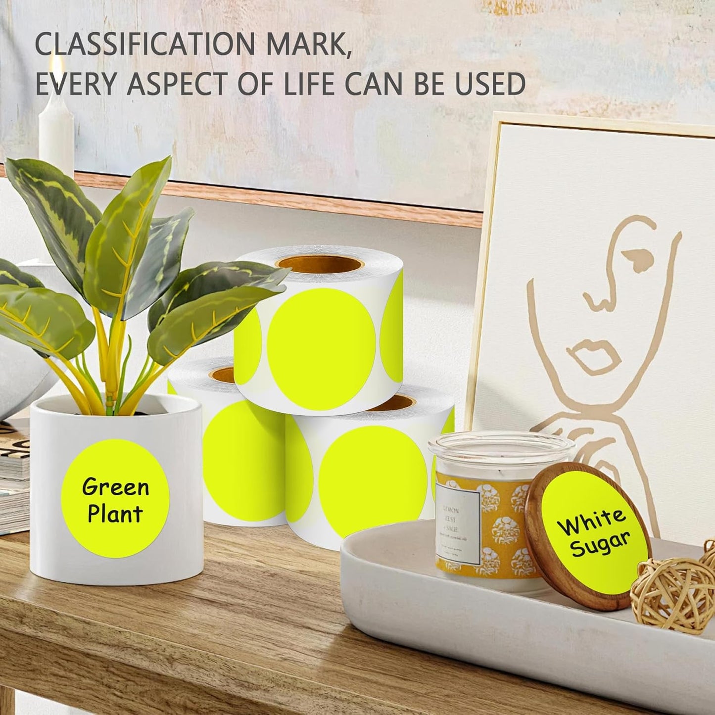 PARLAIM 3" Diameter Round Fluorescent Yellow Color Coding Sticker, 4 Rolls 2000PCS Circle Dot Label,Permanent for Inventory Box Labeling