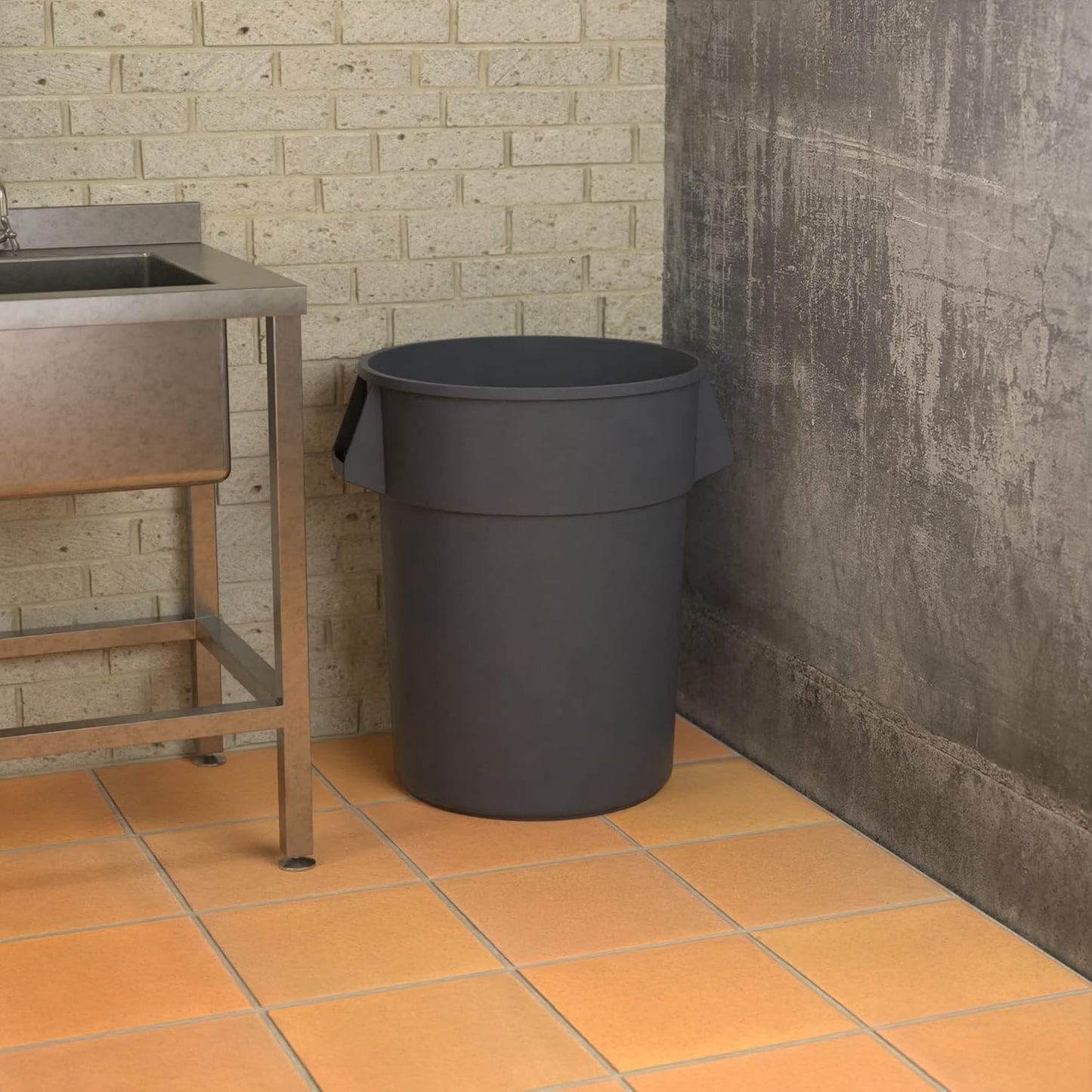 55 Gallon Gray Round Commercial Trash Can
