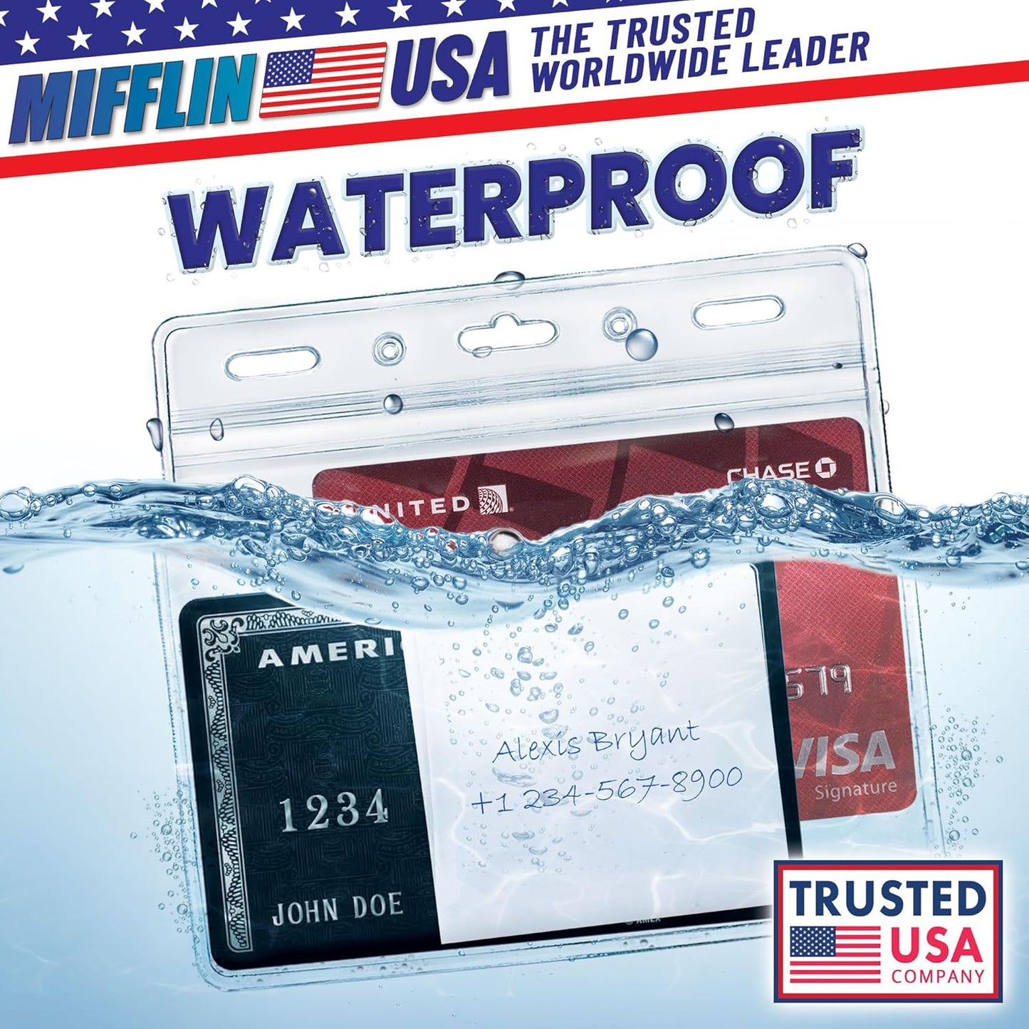 Mifflin-USA Horizontal ID Name Badge Holder (Clear, 3.5x2.25 Inches, 250 Pack), Waterproof and Resealable Plastic Card Holders