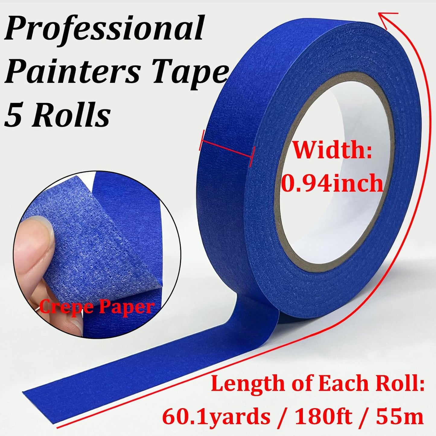 Blue Tape Painters Tape, 5 Rolls Premium General Purpose Masking Tape Painter's Tape (0.94-Inch x 60.1 Yards), Paint Tapes for Walls Painting, DIY Crafts, Arts, Decoration, Removes Easily, No Residue
