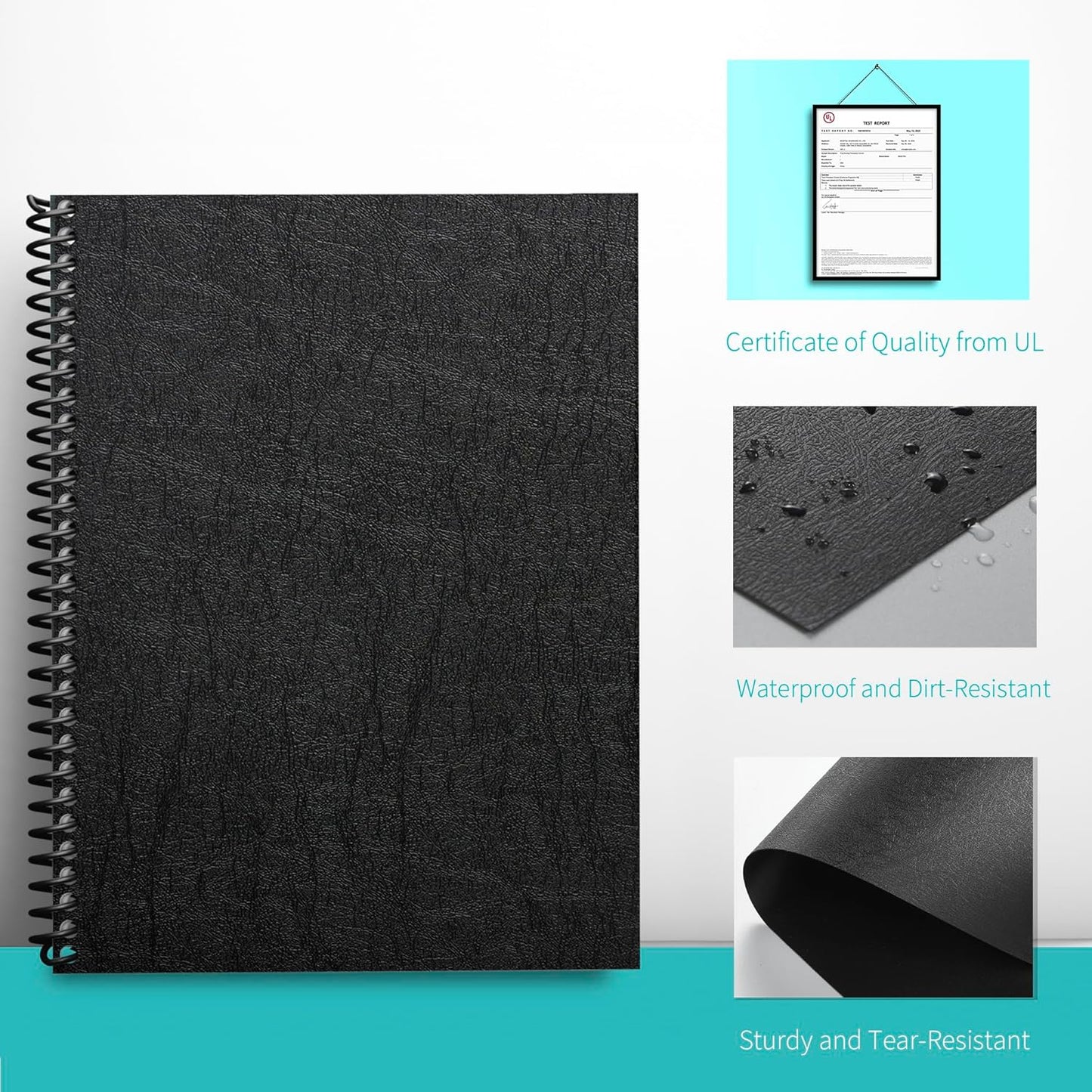 Binditek 50 Pack 12 Mil Leather-Textured Midweight Polycovers, Plastic Binding Presentation Covers, 8-1/2 x 11" Letter Size, Square Corners, Un-Punched, Black