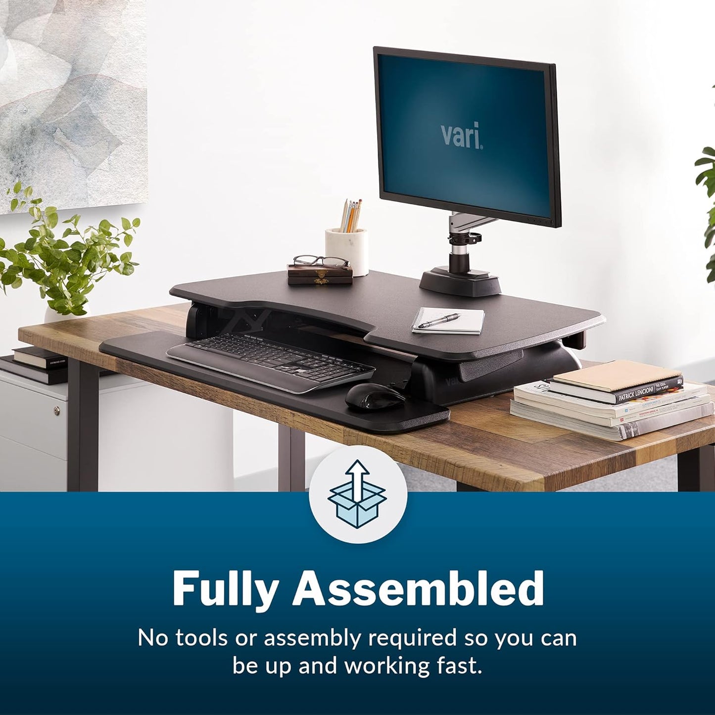 Vari - VariDesk Essential 36 - Two-Tier Standing Desk Converter for Monitor & Accessories - Height Adjustable Sit Stand Desk - Fully Assembled Monitor Riser for Home Office - 36" Wide, Black