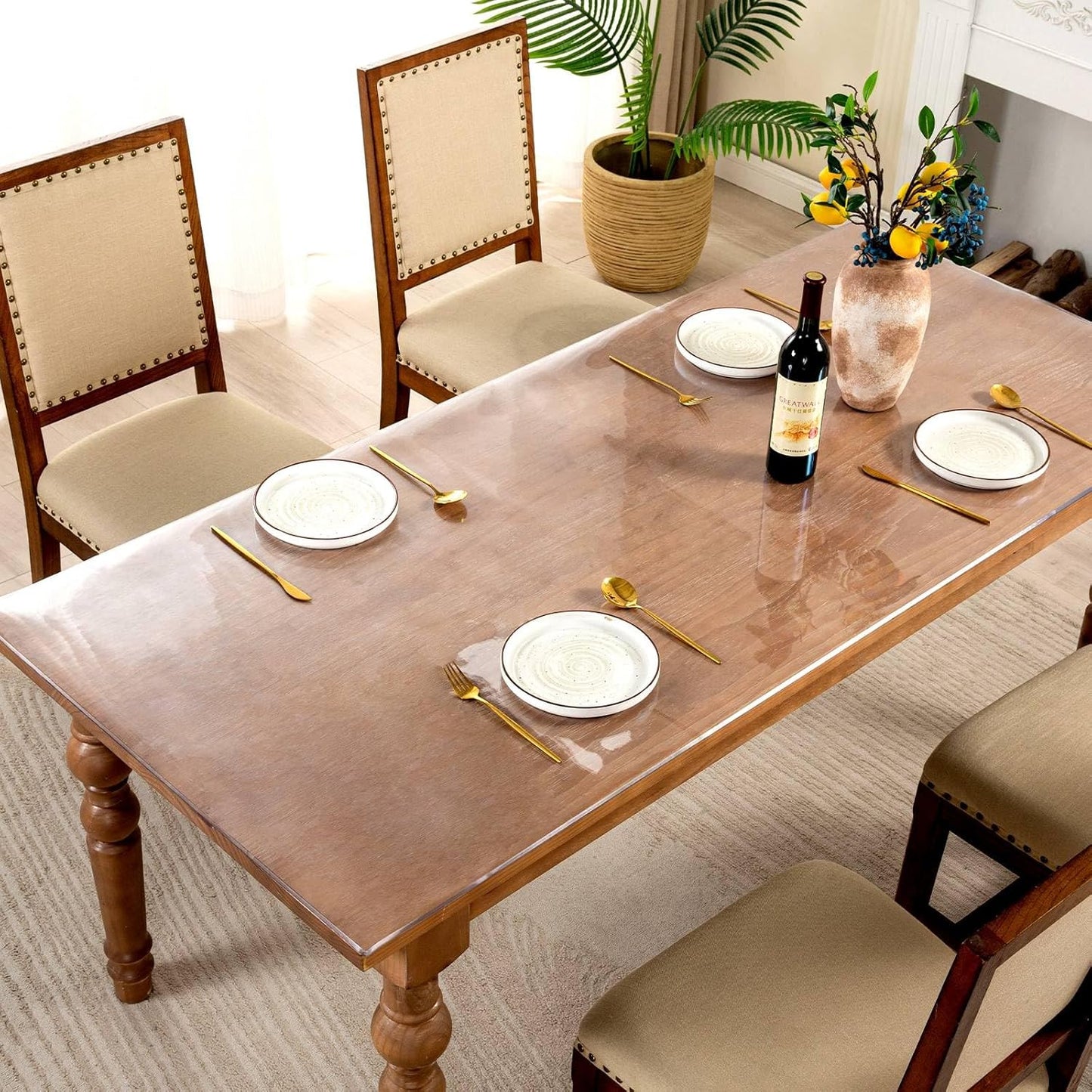 44 x 114 Inch Clear Table Cover Protector, 2mm Thick Clear Table Protector for Dining Room Table, Plastic Table Cover, Waterproof Table Pad for Kitchen, Office