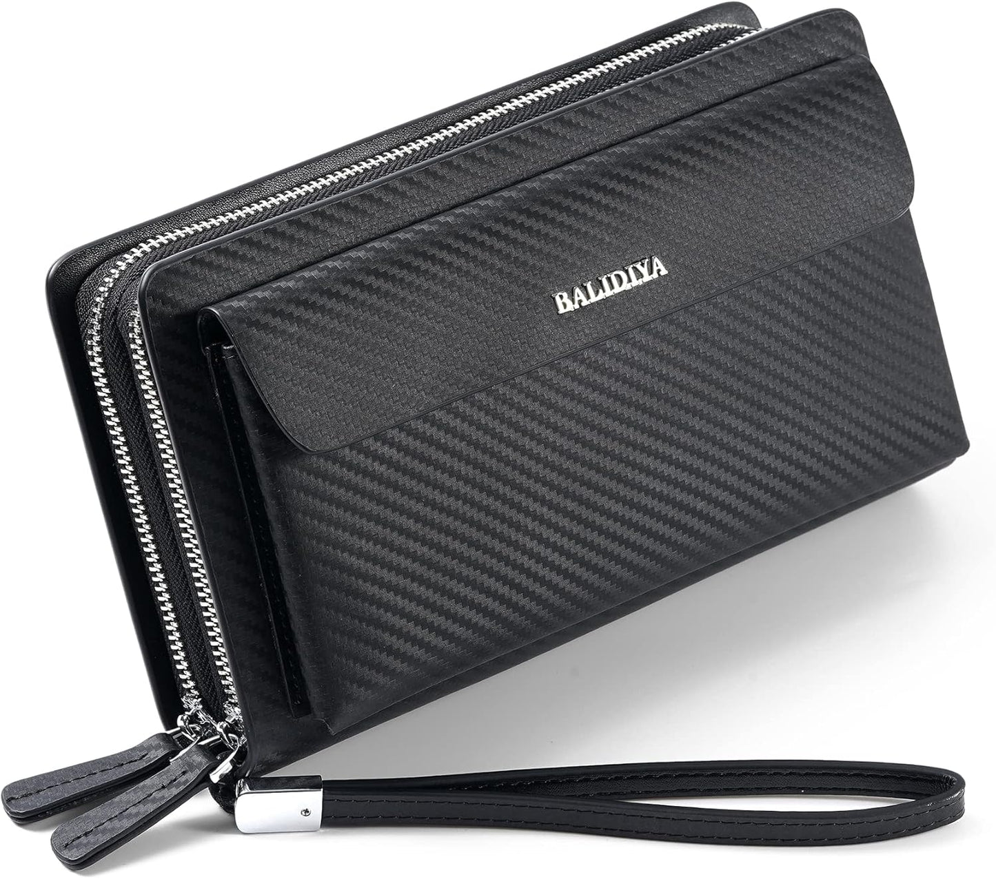 Leather Men Clutch Bag Long Wallet Purse Card Holder Case Business Large Clutch with Double Zip Handbag