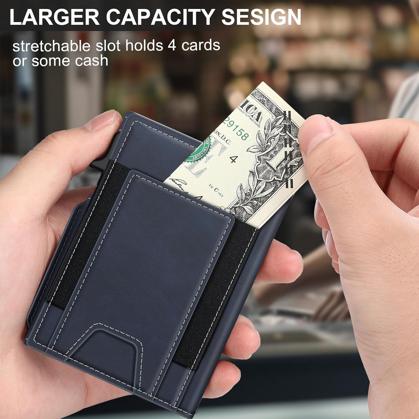 Wallet for Men Wallet with Slim Pop Up Card Holder 9-13 Cards, Bifold Minimalist Smart Wallet RFID Blocking Credit Card Holder with ID Window & Stretchable Cash Slot Compact Metal Aluminum Card Case