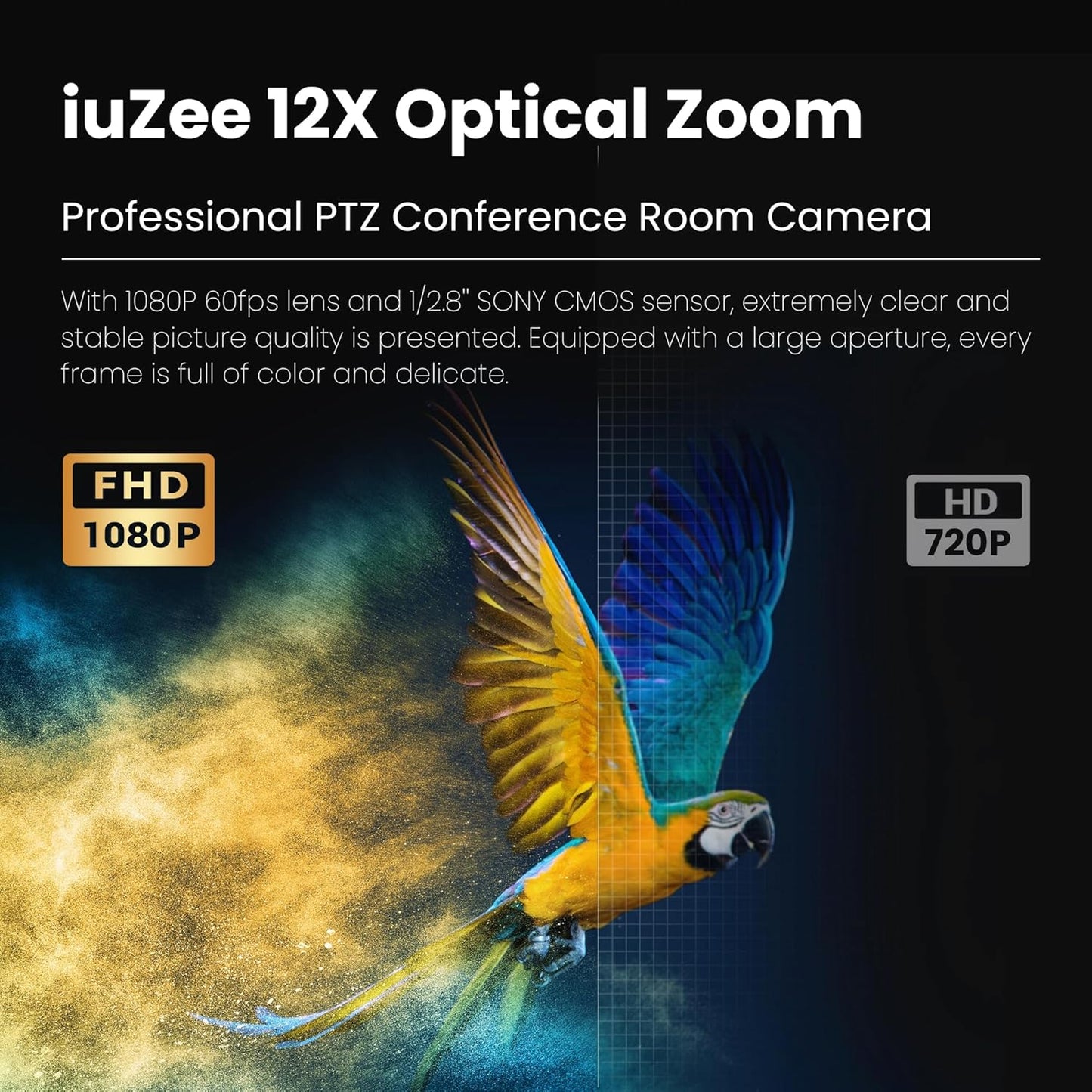 12X Optical Zoom Conference Room Camera USB3.0 HDMI PTZ Camera 1080P 60FPS Wide-Angle for Video Conference Church Live Streaming Meeting Education Works with Zoom Webex OBS YouTube