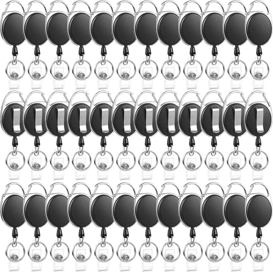 50 Pack Badge Reels Retractable ID Badge Holder with Carabiner Heavy Duty Badge Reel Clip and Key Chain for Work Office
