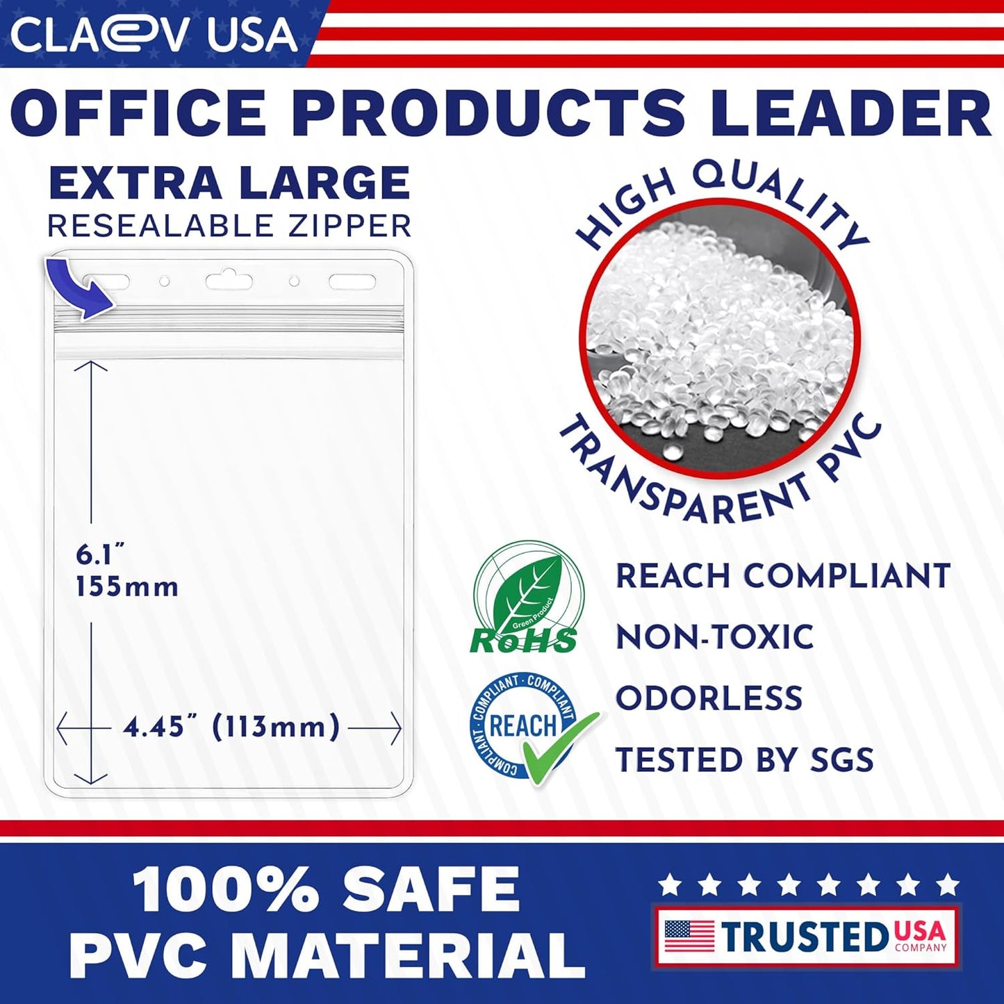 Claev Fast Seal Vertical 4x6 Passport & Card Holders (4x6 Extra Large (XXL), 100 Pack), Clear Waterproof ID Plastic Name Card Badge Holders for Travel, Conferences, Conventions