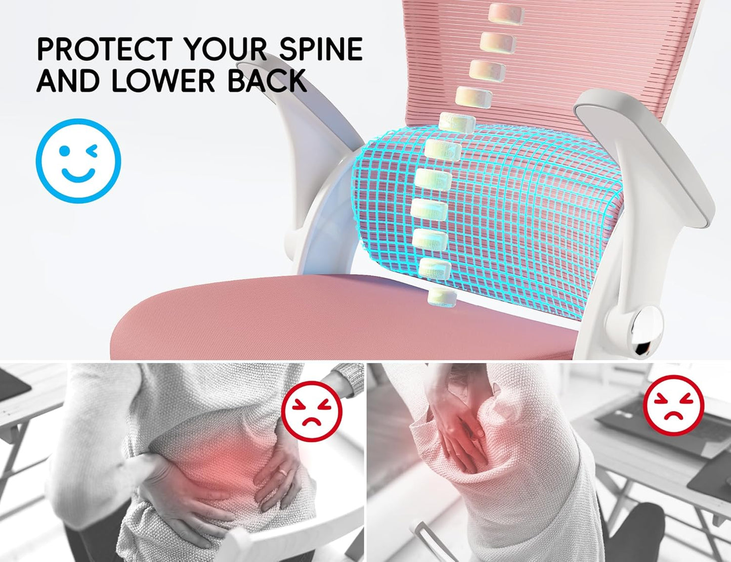 TRALT Office Chair - Ergonomic Office Chair with Back Support, Home Office Desk Chairs, Comfy Desk Chair, Computer Chair, 330lbs Wide Seat Big and Tall Office Chairs for Students (Pink)