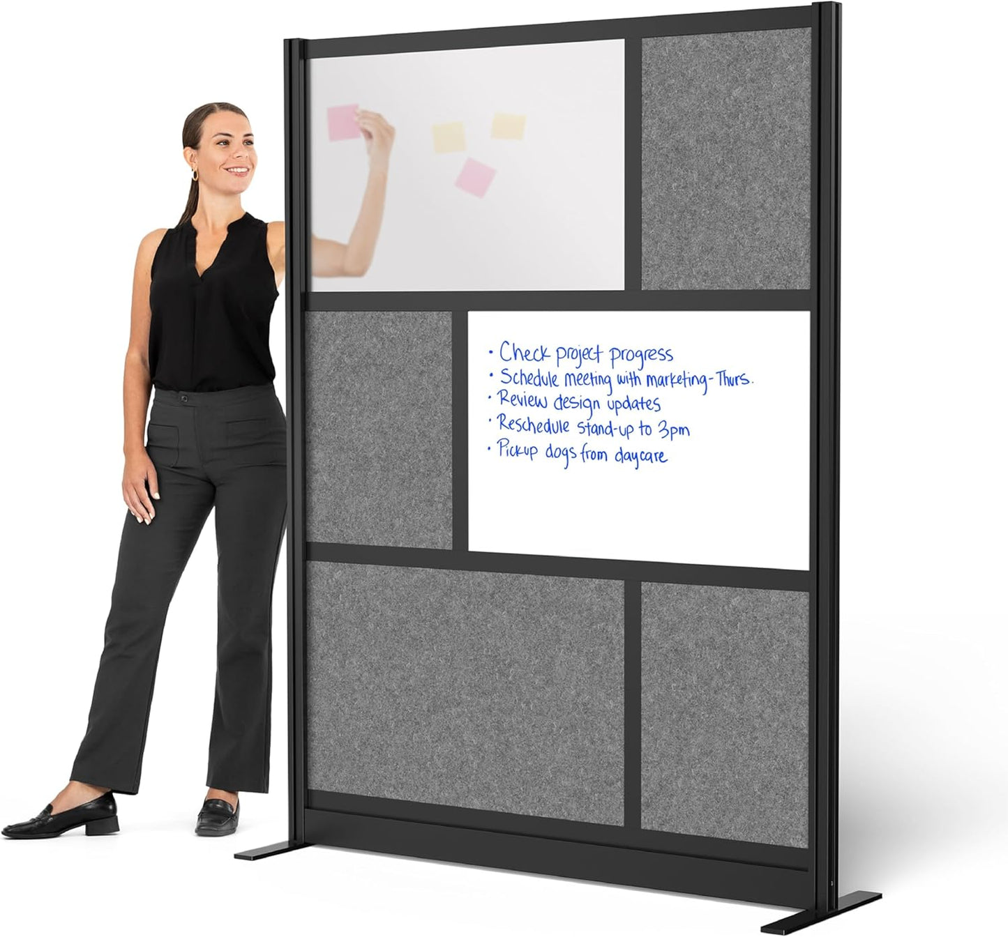 Workflow Modular Wall | Room Divider with Whiteboard, Sound-Dampening, & Frosted Acrylic Panels | Expandable Office Partition for Privacy & Productivity (53" x 70")