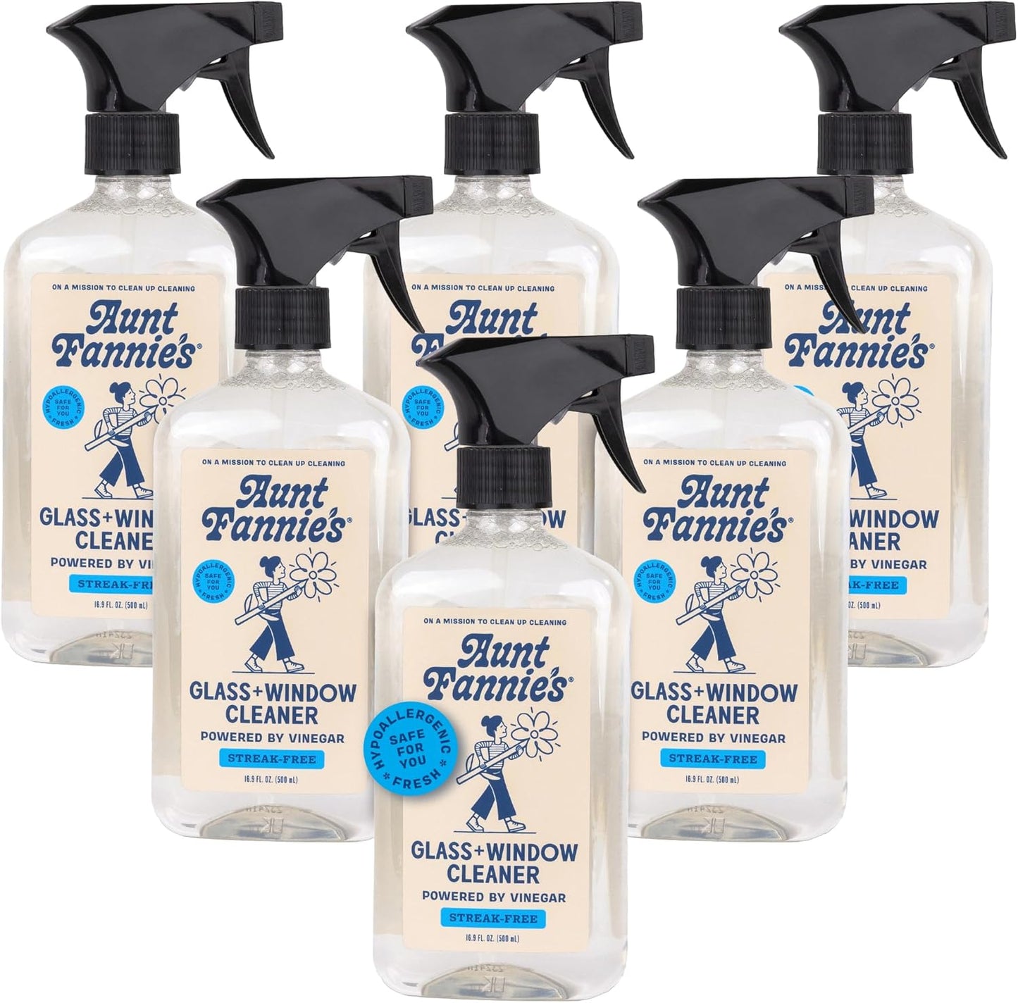 Aunt Fannie's Glass & Window Cleaning Vinegar Spray, Natural Streak-Free Spray, 16.9 Ounces (Pack of 6)