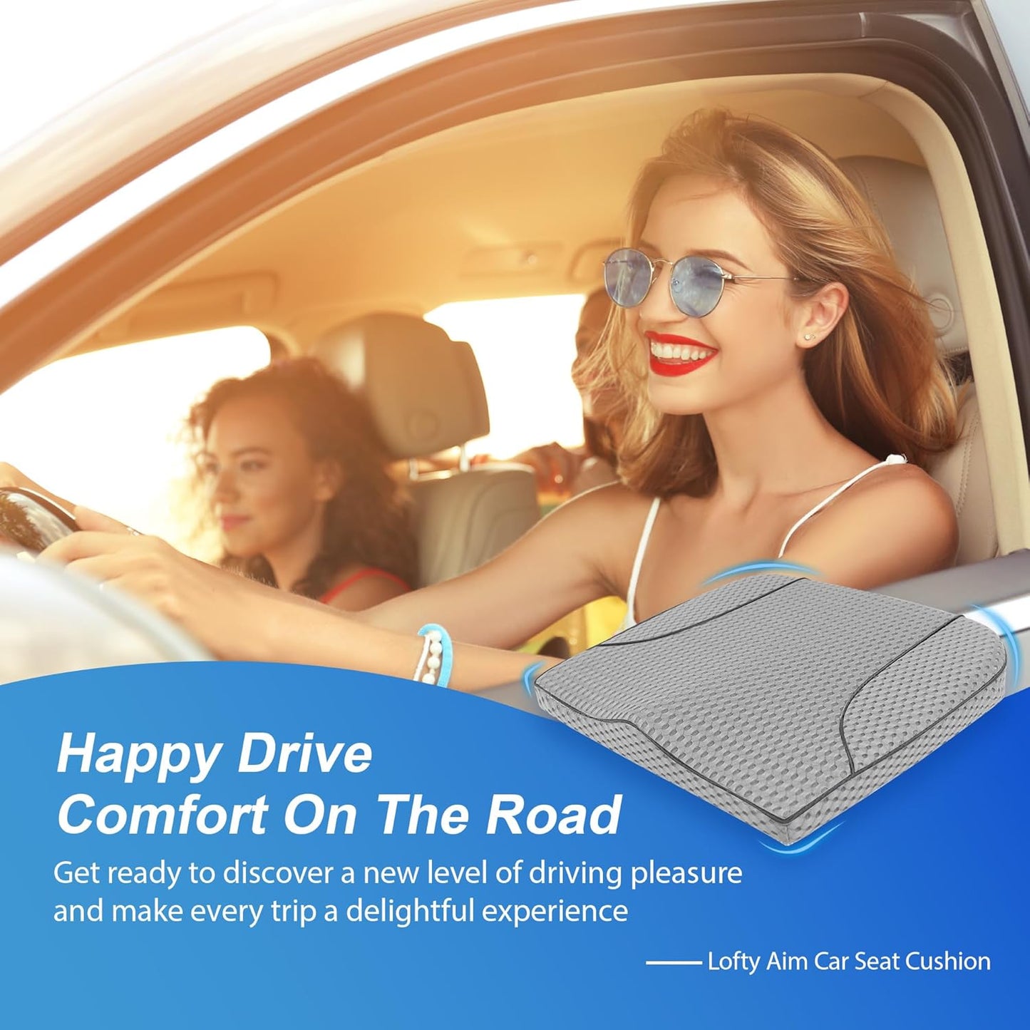 Car Seat Cushion, Comfortable Memory Foam Seat Pillow for Driving, Sciatica-Back Pain Relief, Cushion for Car-Truck, Office, Wheelchair - Mesh Gray