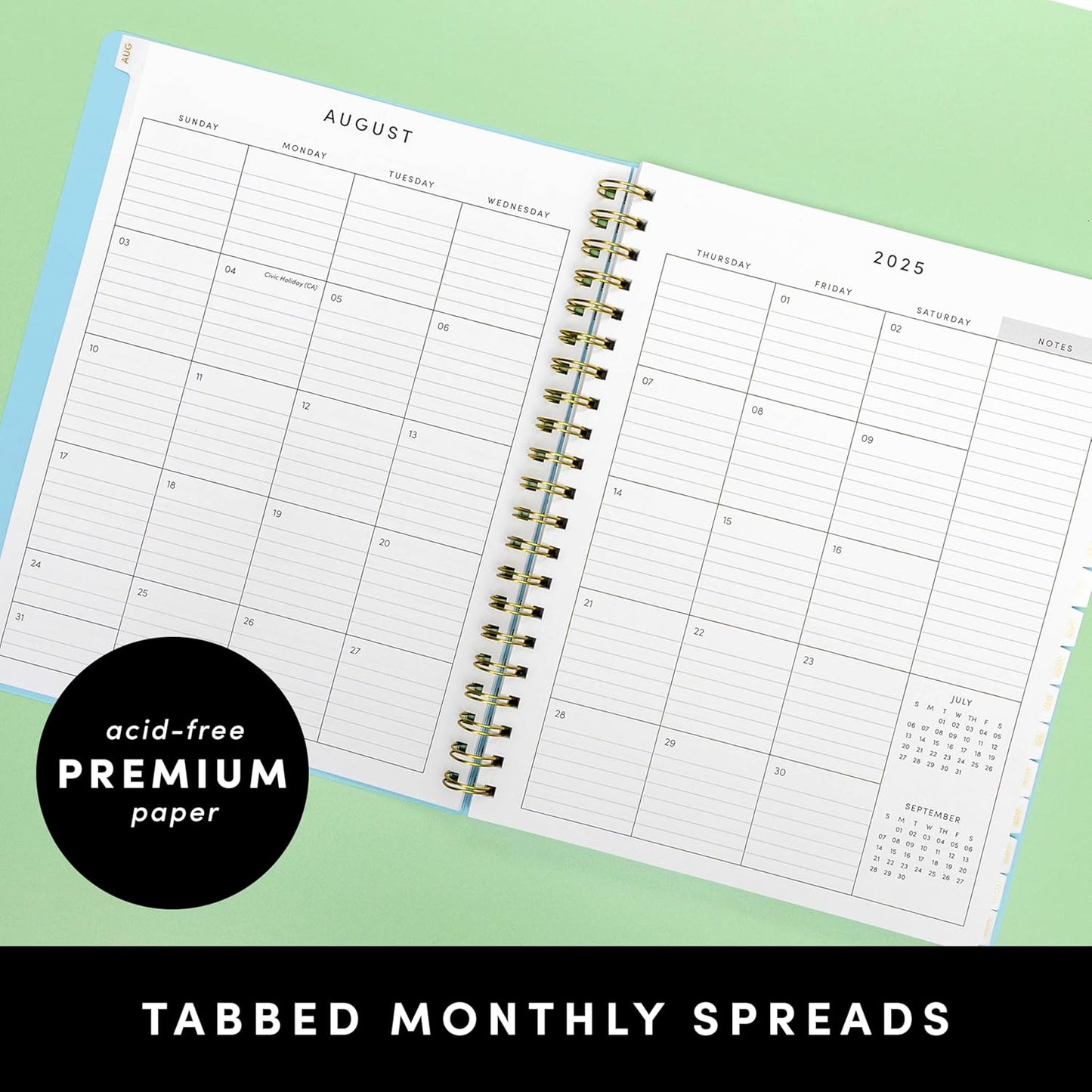 PAPERAGE 17 Month Academic Planner 2025-2026, Weekly & Monthly Spreads, August 2025 - December 2026, Large (8.5 in x 11 in), Dark Green