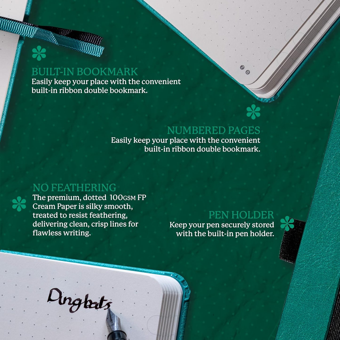 Dingbats* Earth Dotted Writing Journal Notebook A5 - Vegan Leather Hardcover - Ideal for Work, Travel - Pocket, Elastic Closure & Bookmark