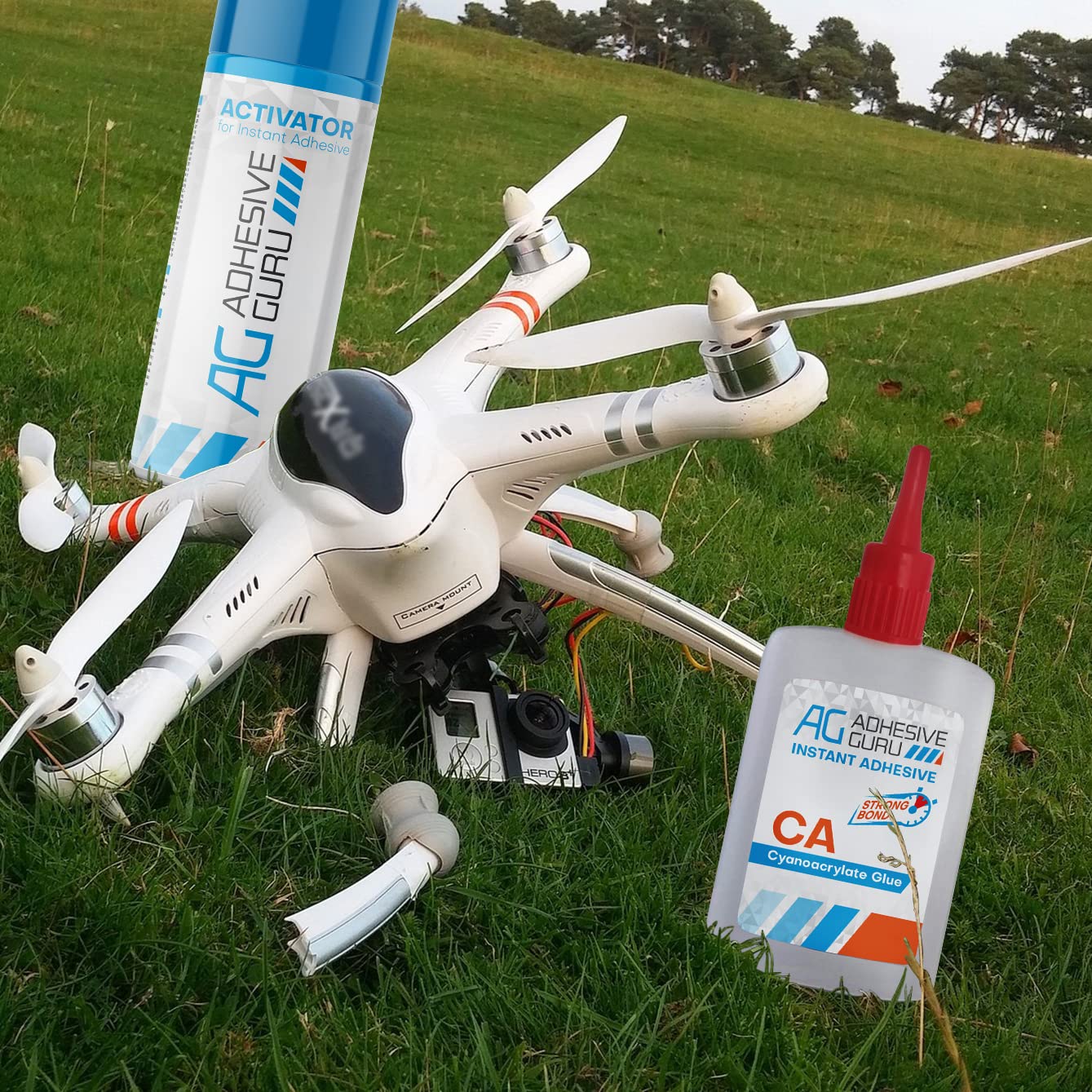 Adhesive Guru CA Glue with Activator Woodworking (6 x 0.9 oz - 6 x 3.38 fl oz) Cyanoacrylate Super Glue for Plastic, Glass, Ceramic, DIY, 3D Printing (6 Pack)