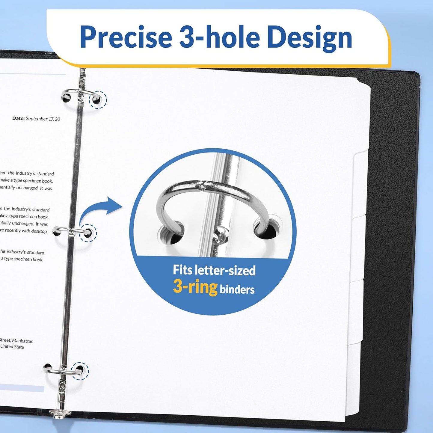 SUNEE Binder Dividers with Tabs for 3 Ring Binder, 8.5 x 11 Paper White Binder Dividers Blank with 5 Tabs, 20 Sets Page Dividers for School, Office and Home, 100 Dividers