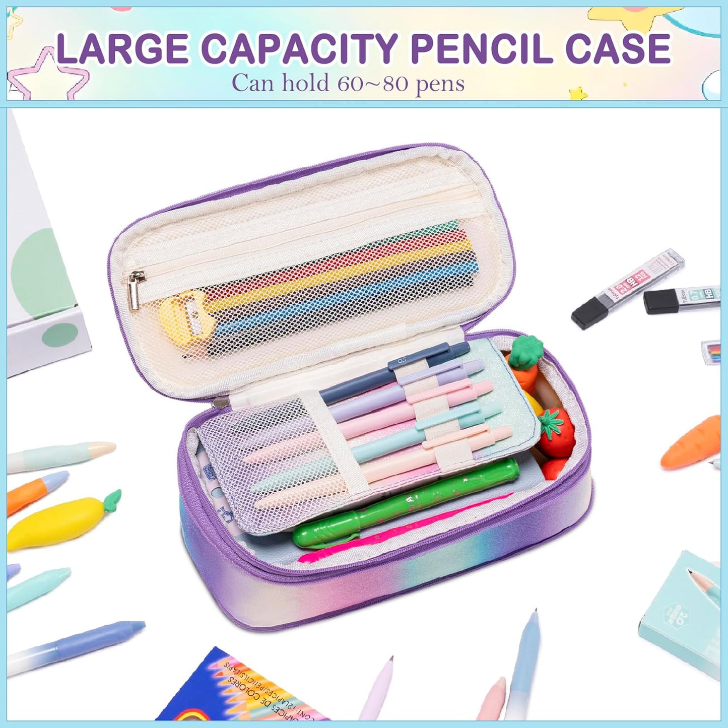 Professional 78PCS Drafting & Writing Kit For Boys Kids, Students School Supplies, 12 Highlighters, 16 Pens, 10 Mechanical Pencils 0.5 0.7 2.0mm, Includes 452 Lead & Gel Refills, Black Pencils Case
