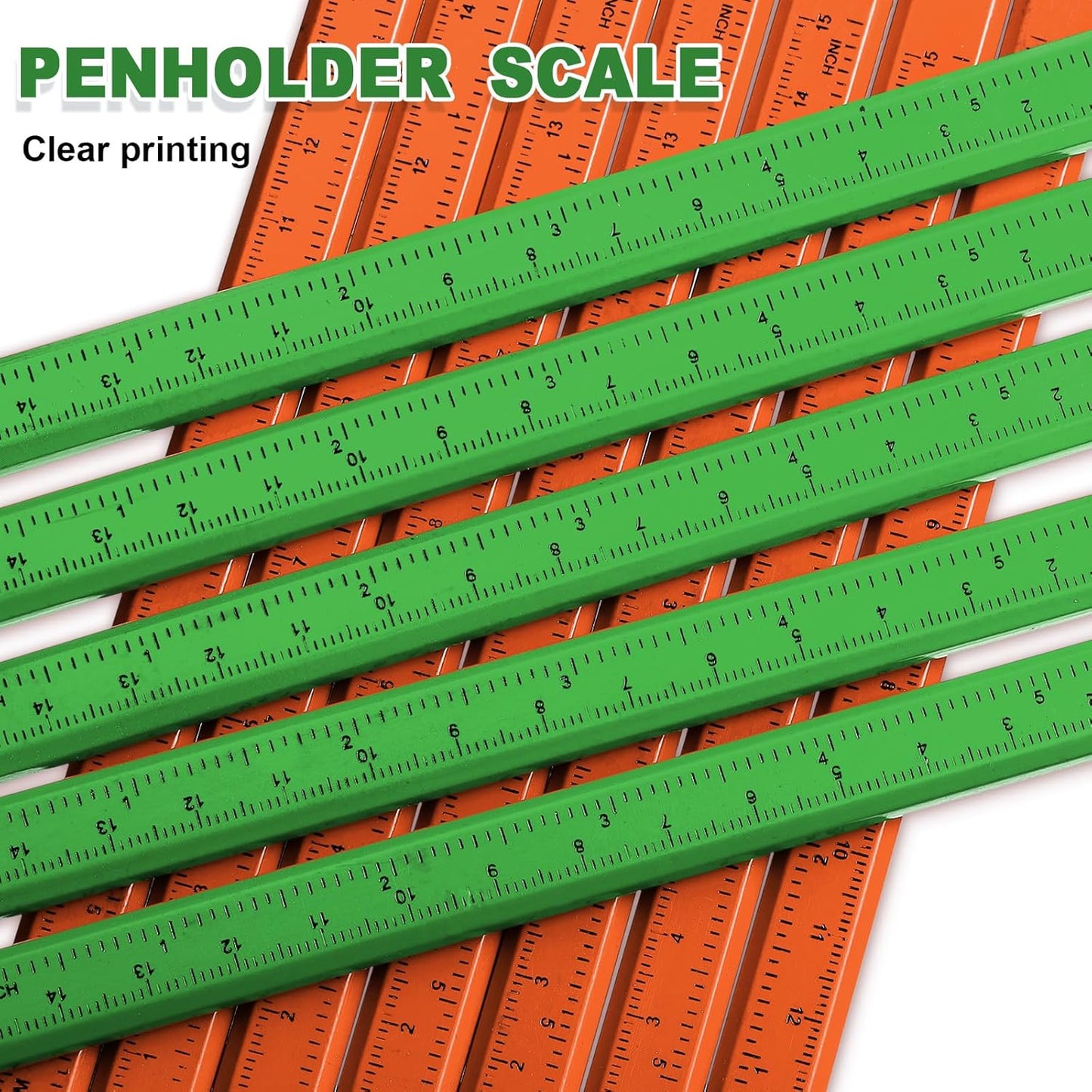 Honoson 200 Pcs Flat Construction Pencils with Printed Ruler Wood Graphite 2 Pcs Carpenter Pencil Sharpener for Woodworking Marking Tool(Green and Orange)