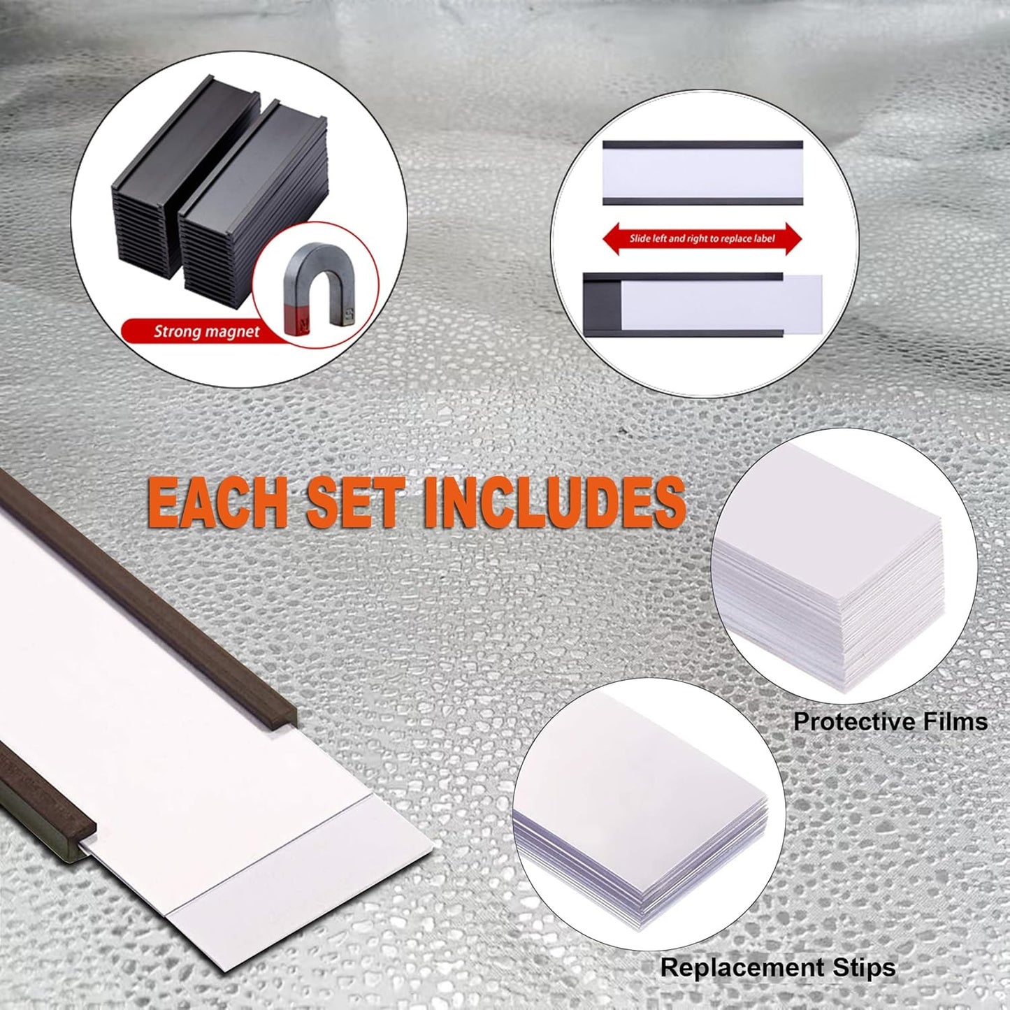 50 Pack C-Channel Magnetic Label Holders (1″ x 3″) with Paper Inserts & Clear Covers – Durable Magnetic Shelf & File Cabinet Labels for Metal Surfaces