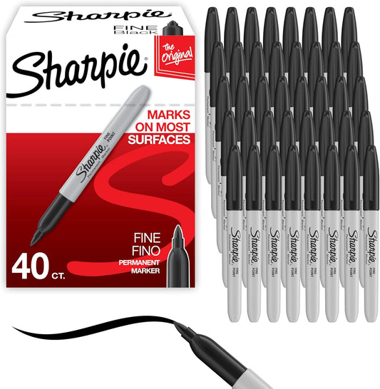 Sharpie Permanent Markers, Fine Point, Black, 40 Count