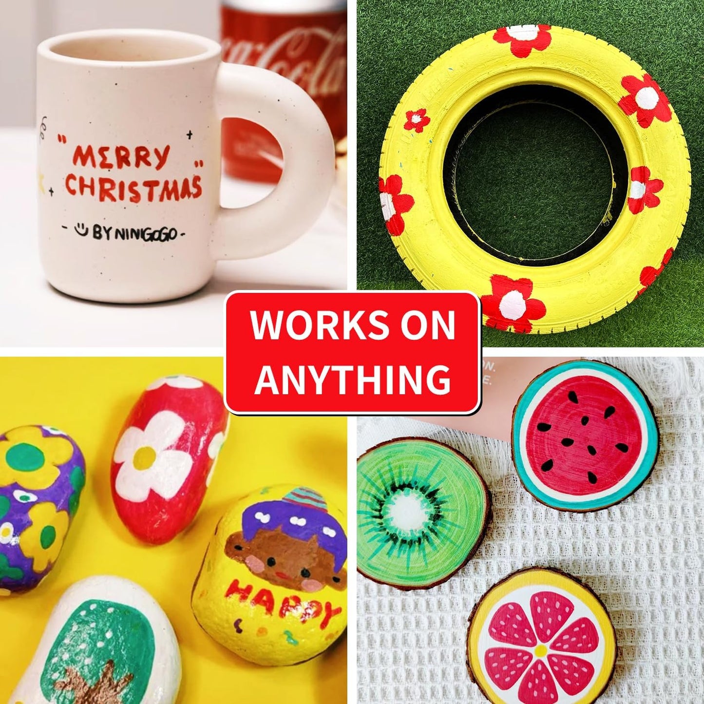 Red Paint Pens Permanent Paint Markers - 24 Pack Oil Based Marking Pens, Medium Point, Quick Drying and Waterproof for Rock Painting Car Tyre Metal, Plastic, Canvas, Wood, Glass