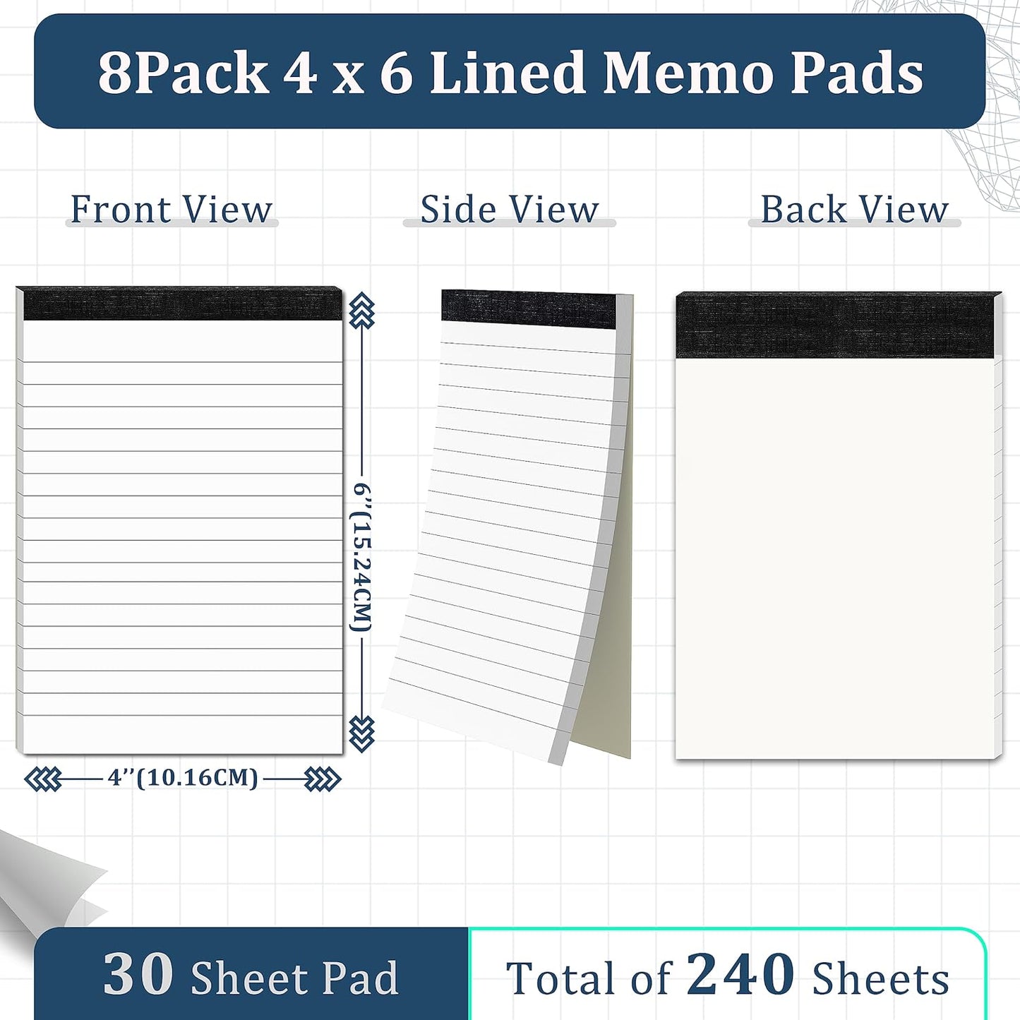 8 Pack Note Pads 4x6 Inch Paper of White Small Notepads for Work Study Lined Memo Pads Mini Pocket Notepad 4'' x 6'' Narrow Ruled Small Notebook Pads of Paper Refills for Office School Home Supplies