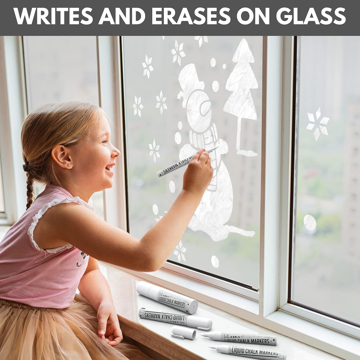 Kassa 5-Pack White Chalk Markers | Includes 1mm, 3mm, 6mm, 10mm & 15mm Tips | Works on Chalkboards, Windows & Glass | Erasable, Dust-Free & Washable | Ideal for Use at Home, School, Office & More