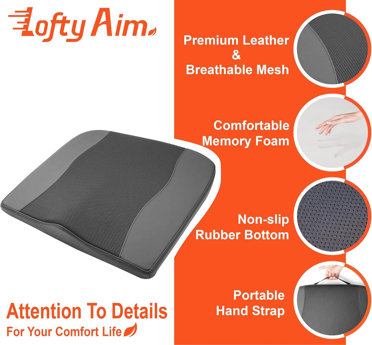 Car Seat Cushion, Comfort Memory Foam Car Cushions for Driving - Sciatica & Lower Back Pain Relief, Driver Seat Pillow for Auto, Office Chair, Wheelchair - Obsidian Speck Black