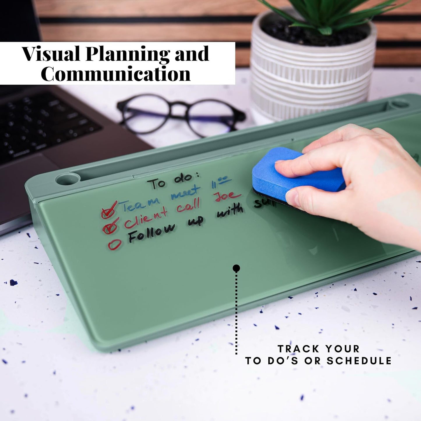 Birch Desktop Whiteboard with Storage & Multiple Markers Surface Desktop Glass Dry Erase Board Desk Top White Board Dry Erase Notepad Desk White Board Tabletop Desk Whiteboard (Moss)
